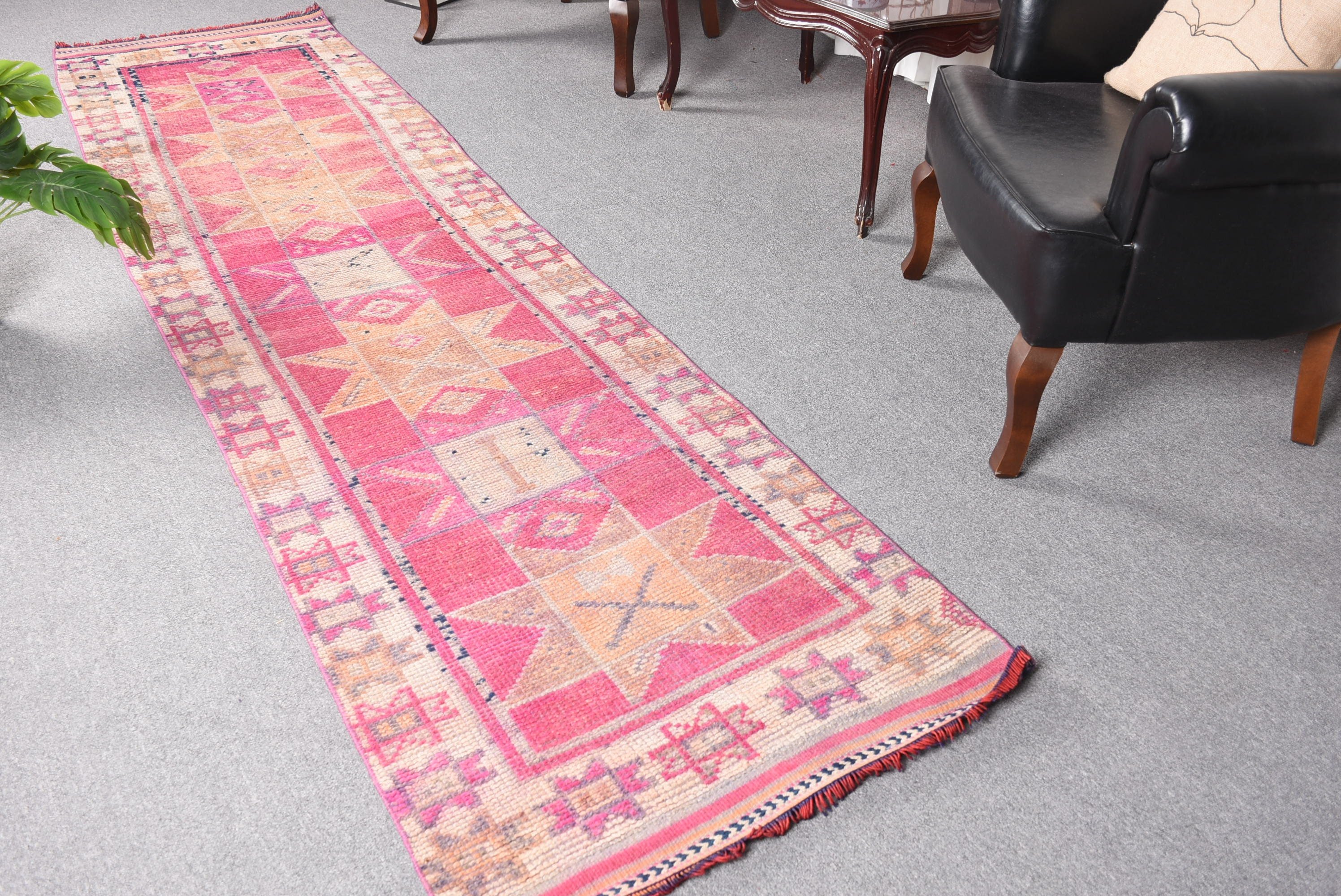 Vintage Halılar, Koridor Halısı, Türk Halısı, 2.6x10.4 ft Runner Halıları, Ev Dekorasyonu Halıları, Pembe Oryantal Halı, Mutfak Halıları