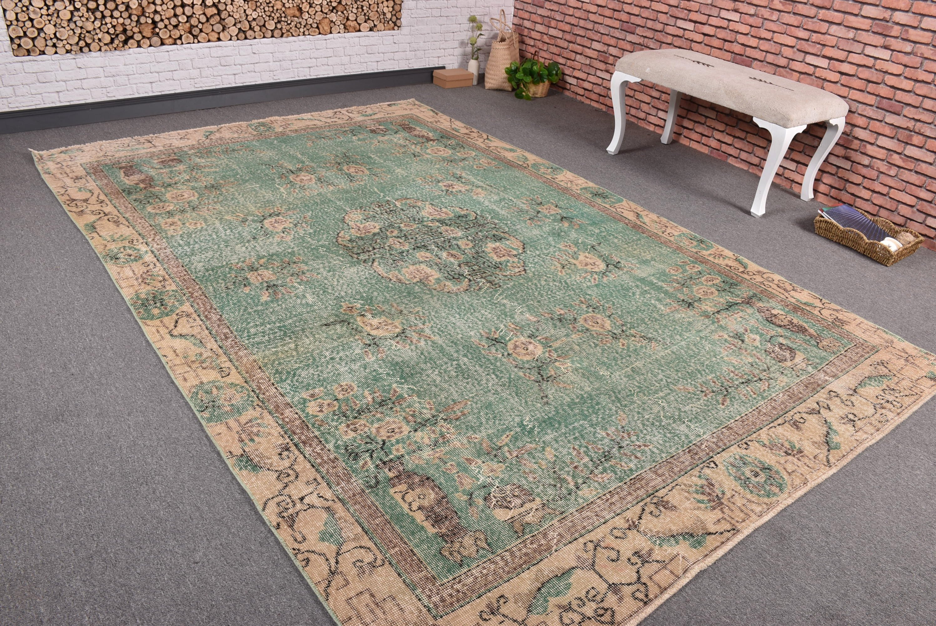 Organic Rug, Beige Cool Rug, 6.4x9.5 ft Large Rugs, Vintage Rugs, Boho Rug, Living Room Rug, Large Boho Rugs, Turkish Rug, Floor Rug