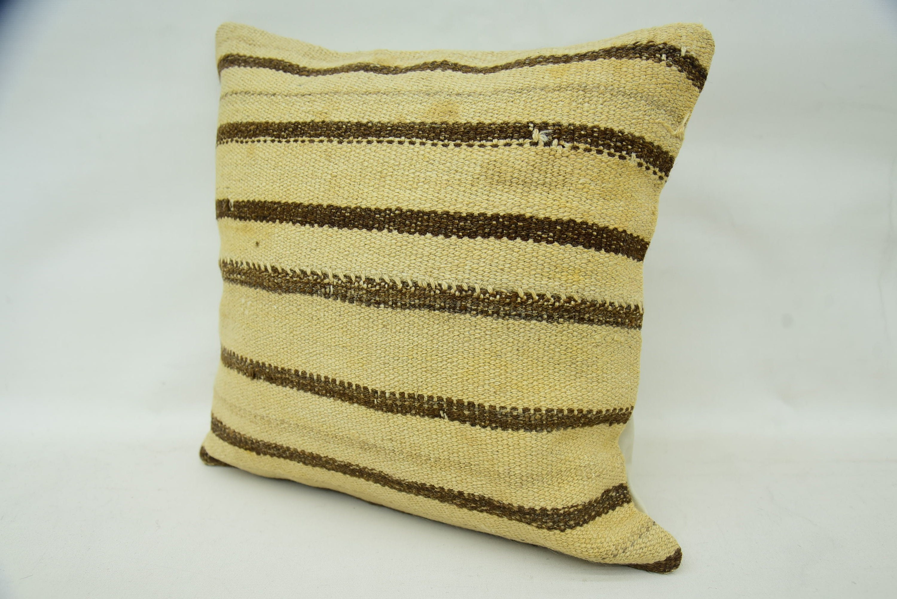 Kilim Cushion Sham, 16"x16" Beige Pillow, Knitted Cushion Case, Boho Pillow, Home Decor Pillow, Retro Throw Pillow Cover