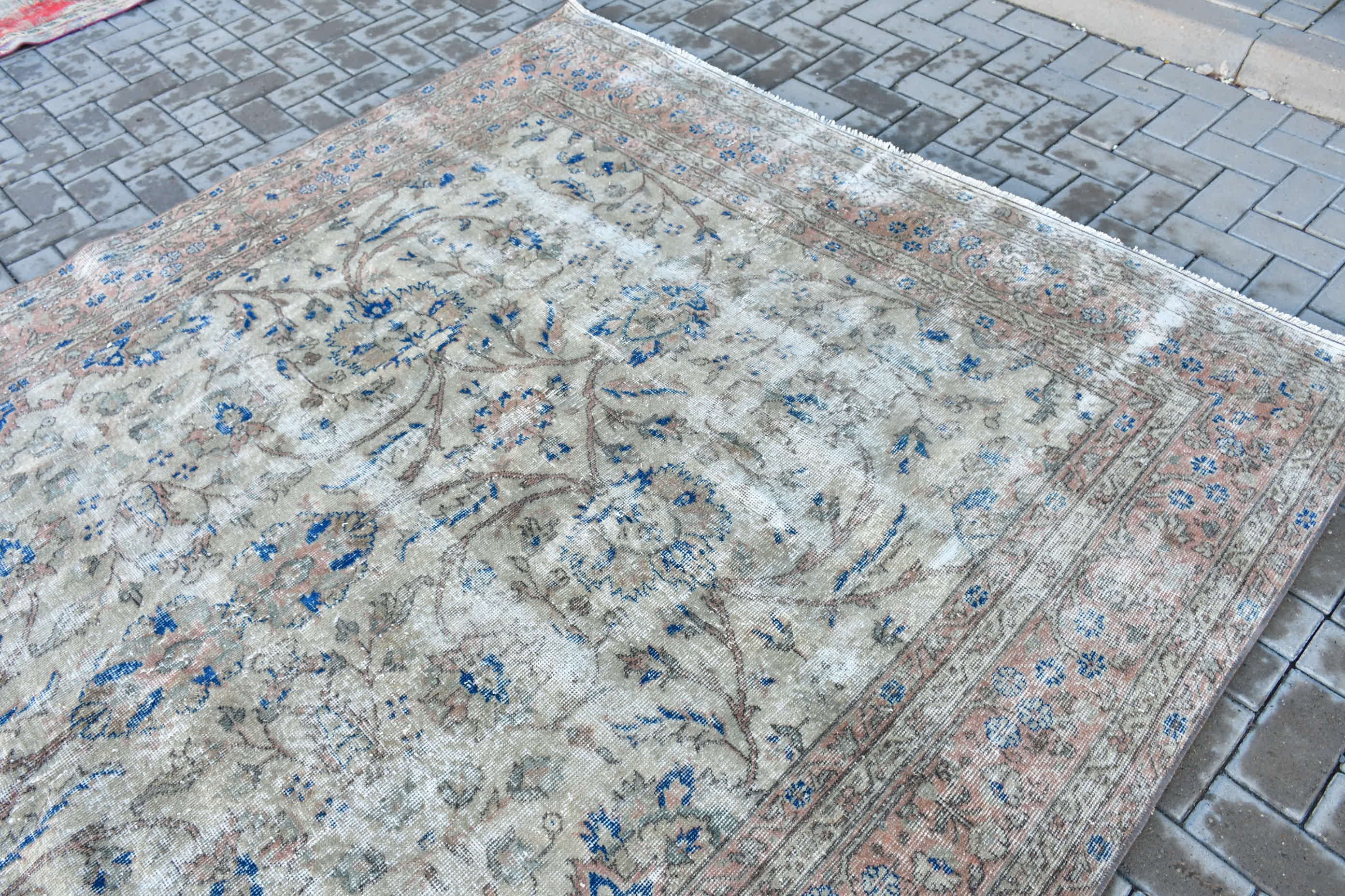 Oriental Rug, Turkish Rug, Beige Home Decor Rugs, Vintage Rug, Muted Rug, 7x10.5 ft Oversize Rug, Saloon Rug, Dining Room Rug, Moroccan Rug