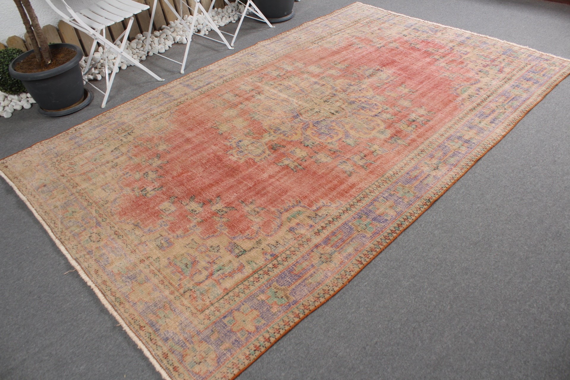 Red Oushak Rugs, Wedding Rugs, Turkish Rugs, Moroccan Rug, Vintage Rugs, Bedroom Rug, Home Decor Rug, Dining Room Rug, 5.8x9.7 ft Large Rug