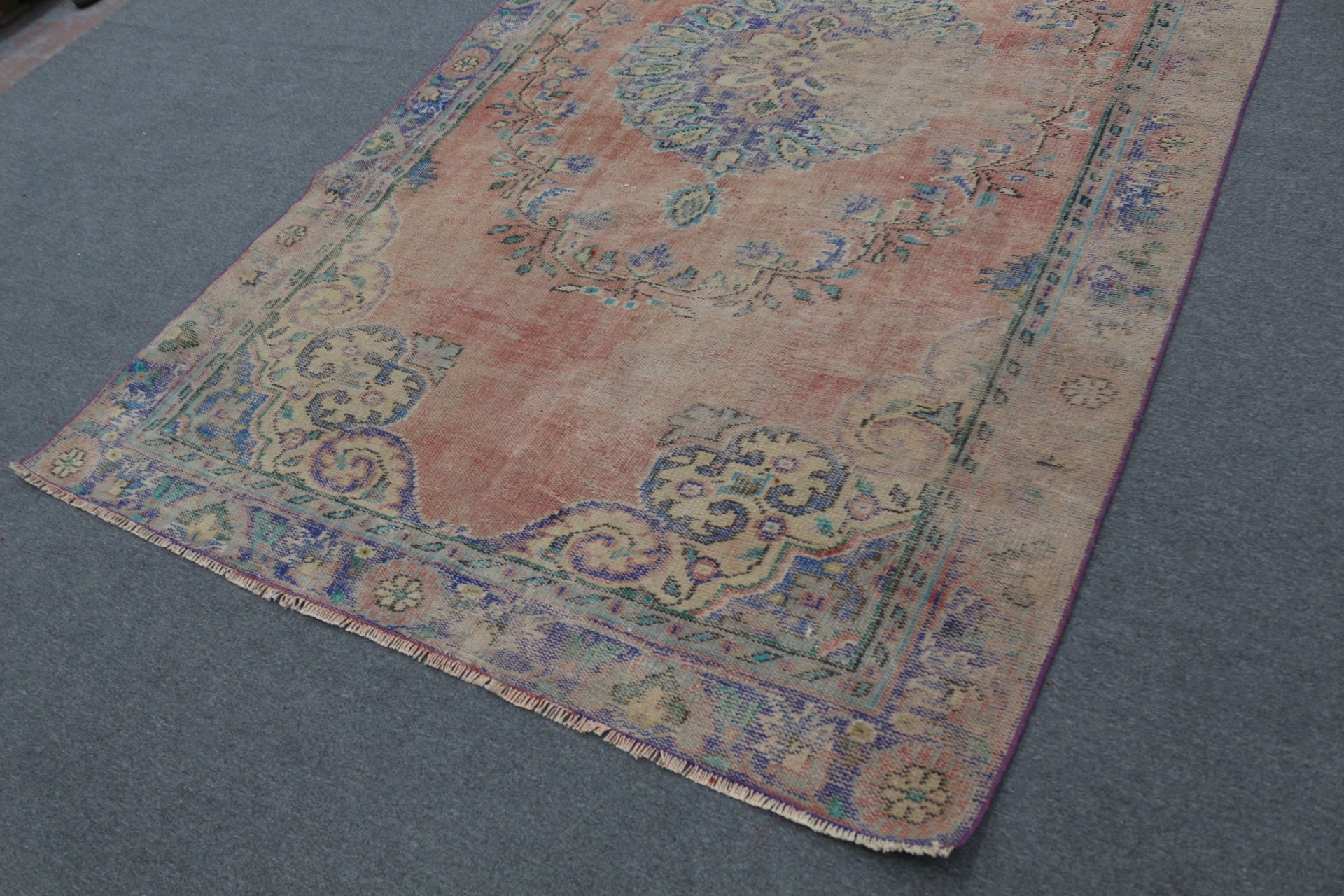 Oriental Rug, Vintage Rug, Orange Wool Rug, Dining Room Rug, Salon Rug, Turkish Rug, Vintage Decor Rug, 5.9x9.7 ft Large Rug