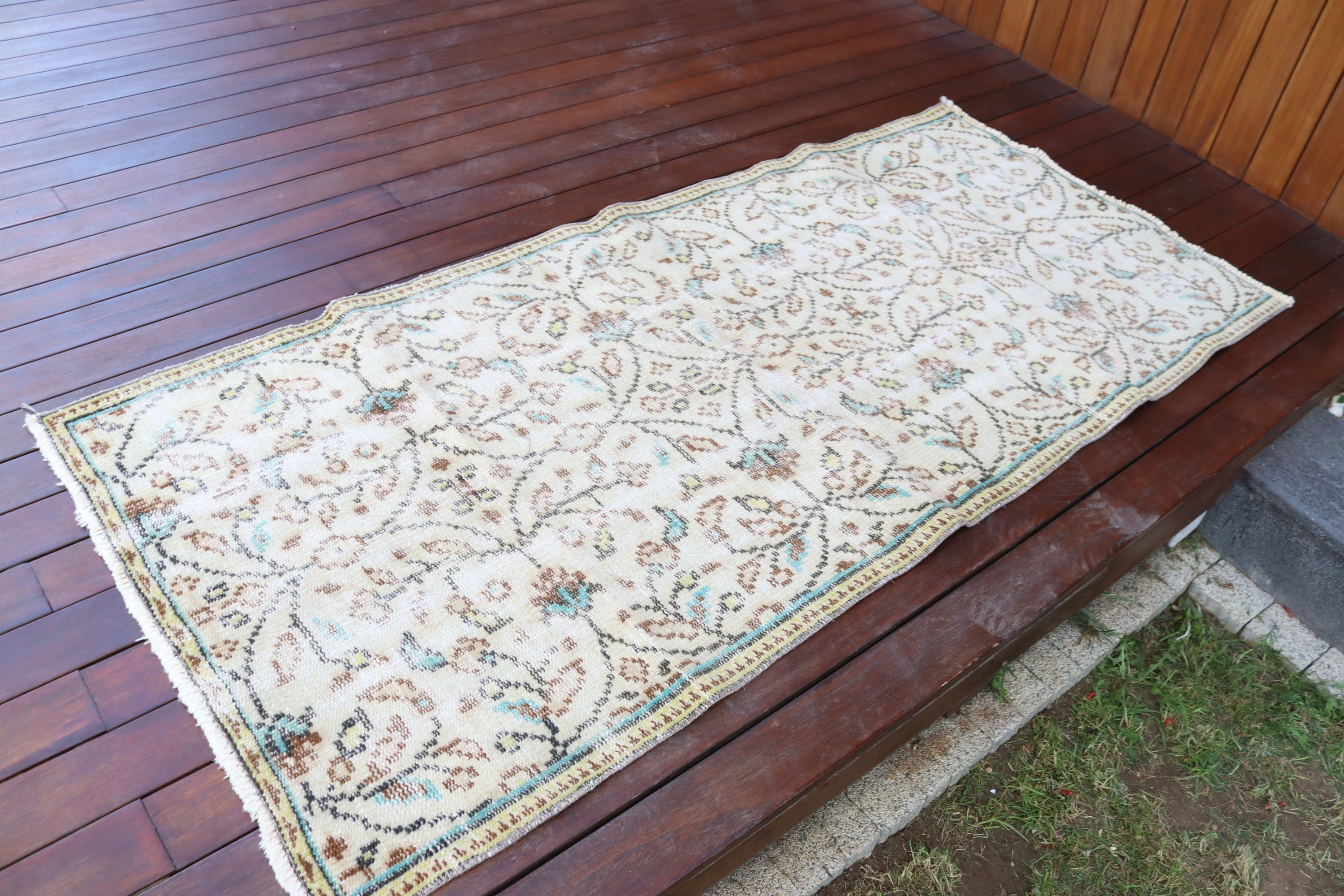 Türk Halıları, Anadolu Halısı, 2,9x6,2 ft Aksan Halıları, Vintage Halı, El Dokuma Halıları, Yatak Odası Halısı, Çocuk Odası Halıları, Bej Ev Dekorasyonu Halıları