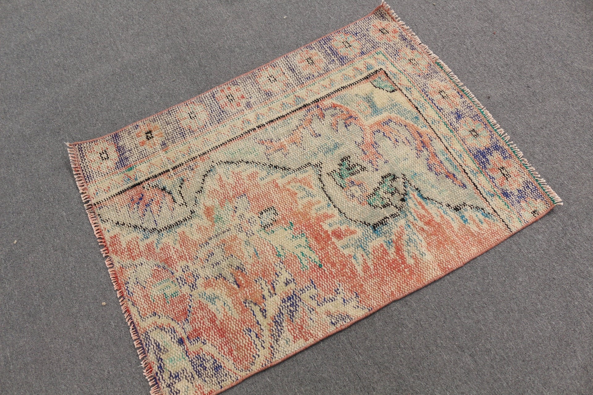 Bathroom Rug, Car Mat Rug, Vintage Rug, Turkish Rugs, Red Antique Rug, Kitchen Rugs, Cool Rug, Rugs for Car Mat, 2.7x3.5 ft Small Rugs