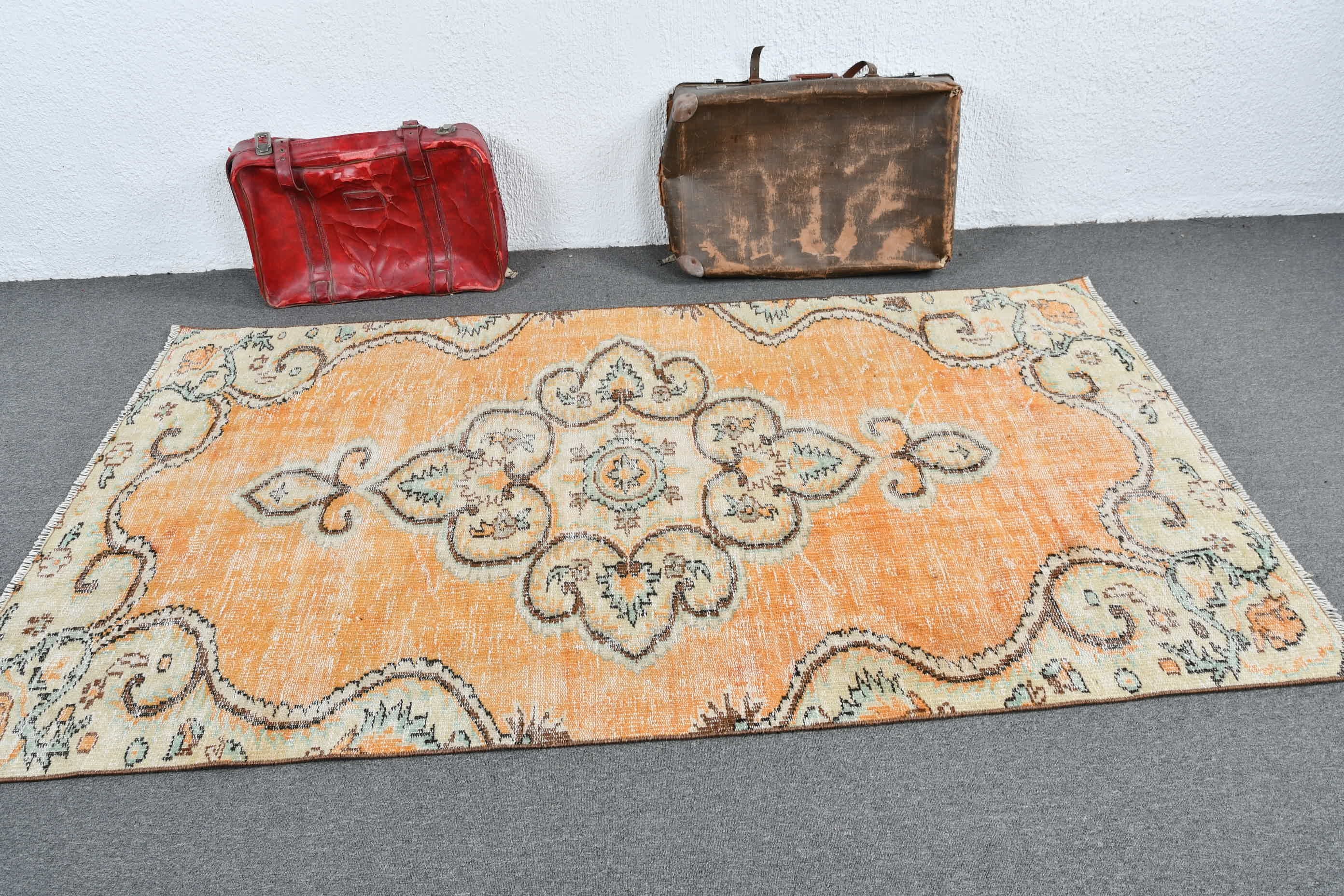 Turkish Rug, Kitchen Rug, Vintage Rugs, Dining Room Rug, Living Room Rug, Oriental Rugs, Orange  4.4x7.6 ft Area Rug, Old Rugs