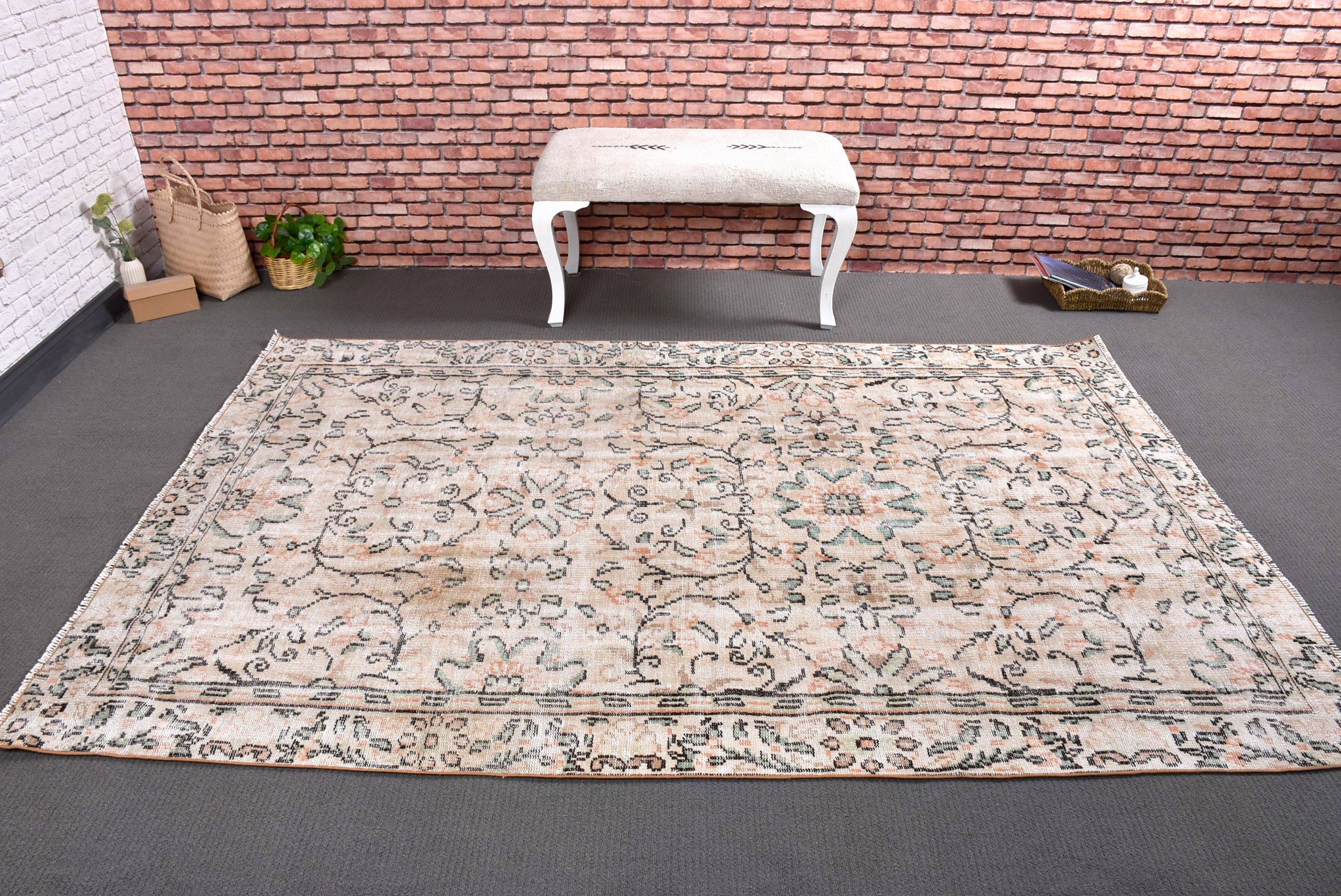 5.2x8 ft Büyük Halılar, Vintage Halılar, Ev Dekorasyonu Halıları, Anadolu Halıları, Büyük Oushak Halıları, Yemek Odası Halısı, Bej Modern Halılar, Türk Halısı