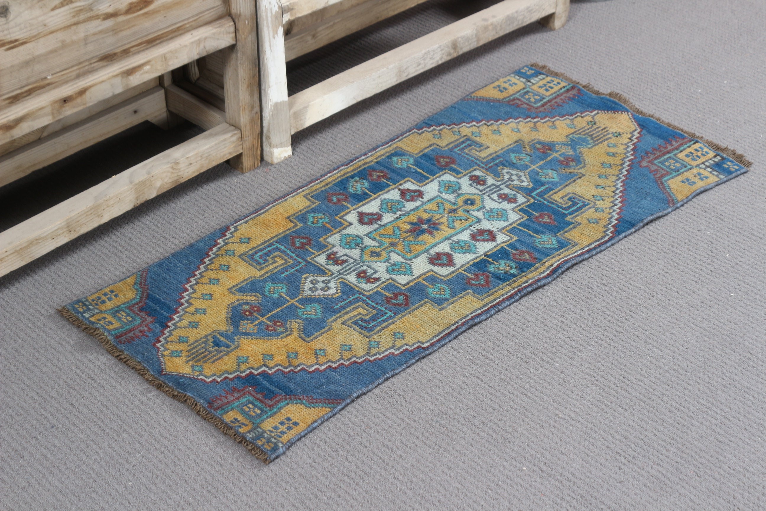 1.6x3.5 ft Small Rug, Floor Rugs, Entry Rug, Bathroom Rugs, Vintage Rug, Oushak Rugs, Turkish Rugs, Rugs for Wall Hanging, Blue Oushak Rug