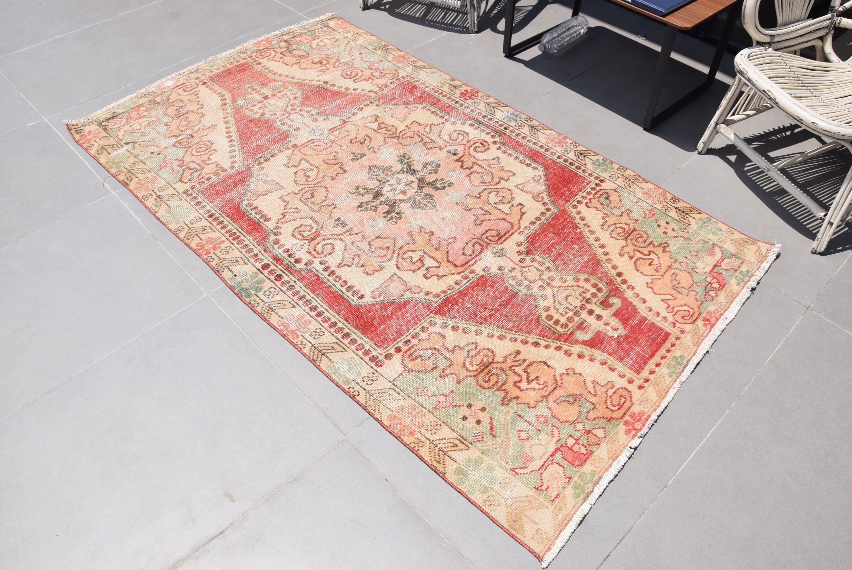 Rugs for Bedroom, Floor Rugs, Anatolian Rug, Turkish Rug, 4.1x7.2 ft Area Rug, Nursery Rug, Vintage Rugs, Antique Rug, Orange Oushak Rug