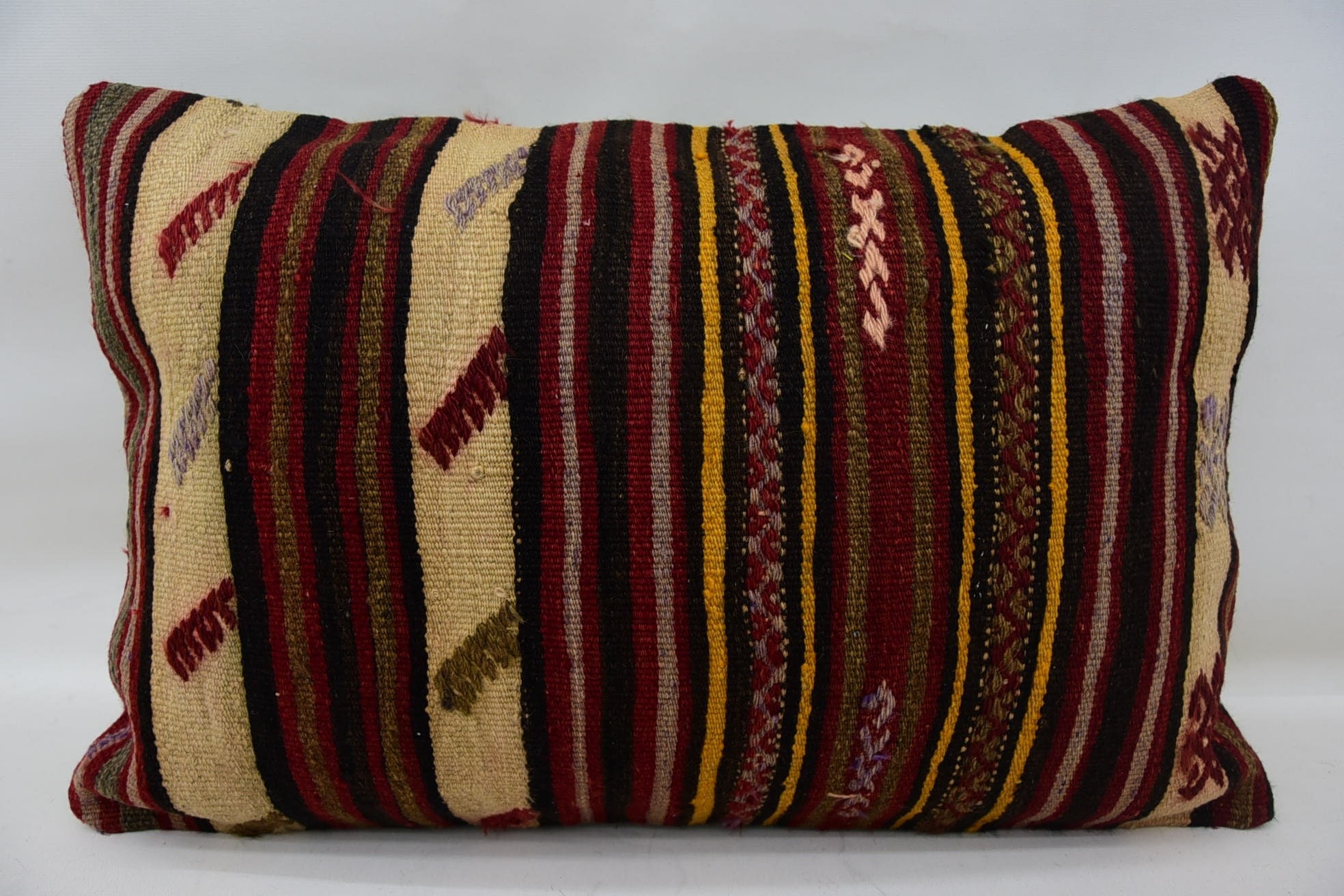 Vintage Pillow, Knitted Cushion Case, Pillow for Couch, Handmade Throw Cushion Cover, Kilim Pillow Cover, 16"x24" Beige Pillow Sham