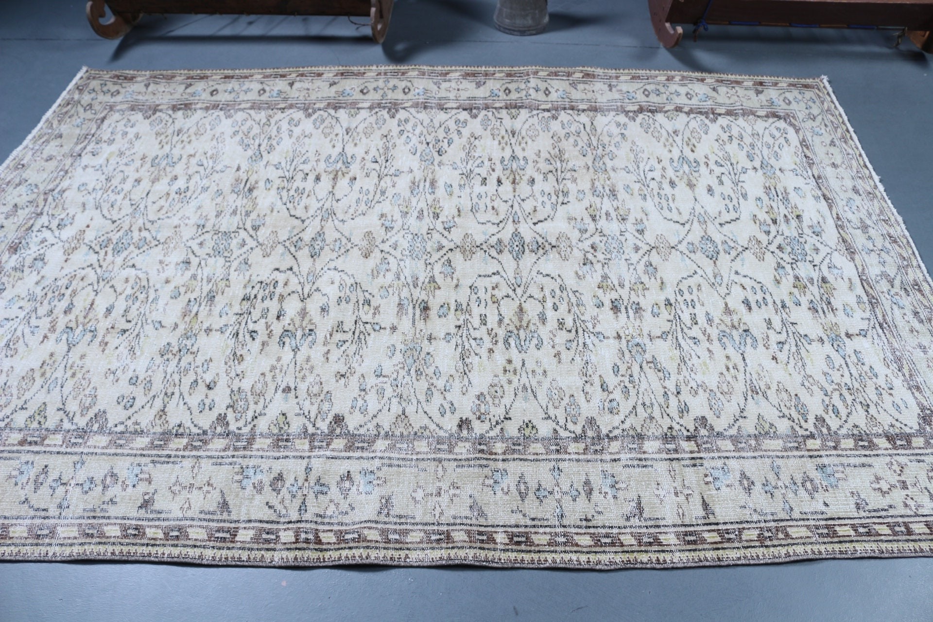 Yer Halısı, Vintage Halı, Yemek Odası Halısı, Yatak Odası Halıları, Türk Halısı, Anadolu Halısı, Bej 5.6x8.2 ft Büyük Halılar