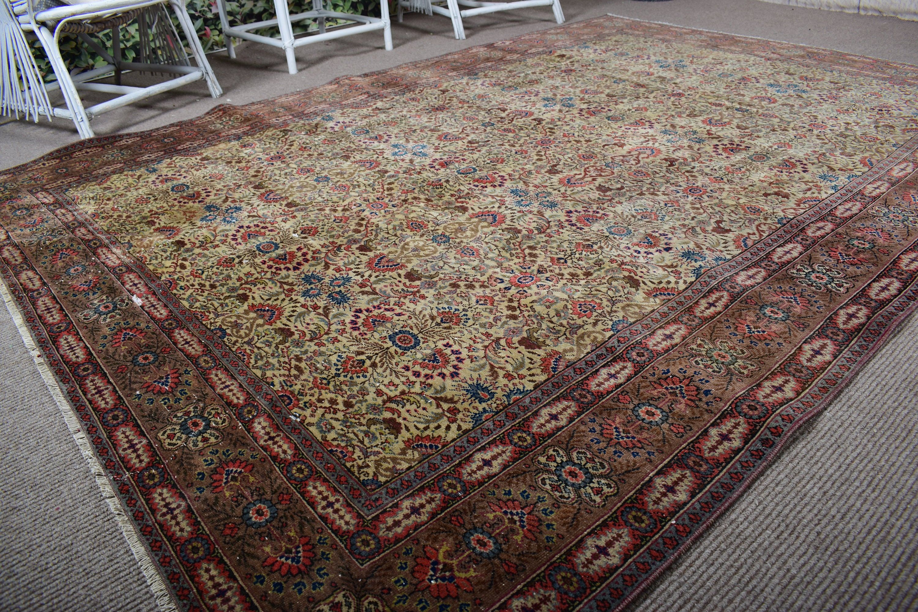 Düz Dokuma Halı, Vintage Halılar, Yemek Odası Halıları, 6,6x9,3 ft Büyük Halılar, Türk Halıları, Yatak Odası Halısı, Yeşil Oushak Halıları, Salon Halısı