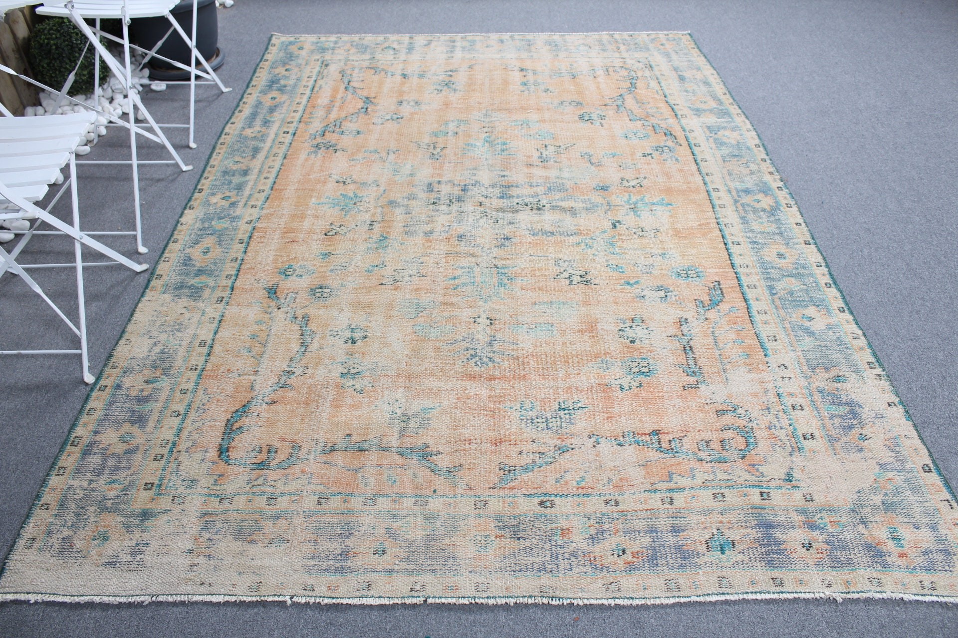 Türk Halısı, 6.2x8.3 ft Büyük Halılar, Salon Halıları, Salon Halıları, Anadolu Halısı, Yer Halıları, Oturma Odası Halısı, Turuncu Soğuk Halı, Vintage Halılar