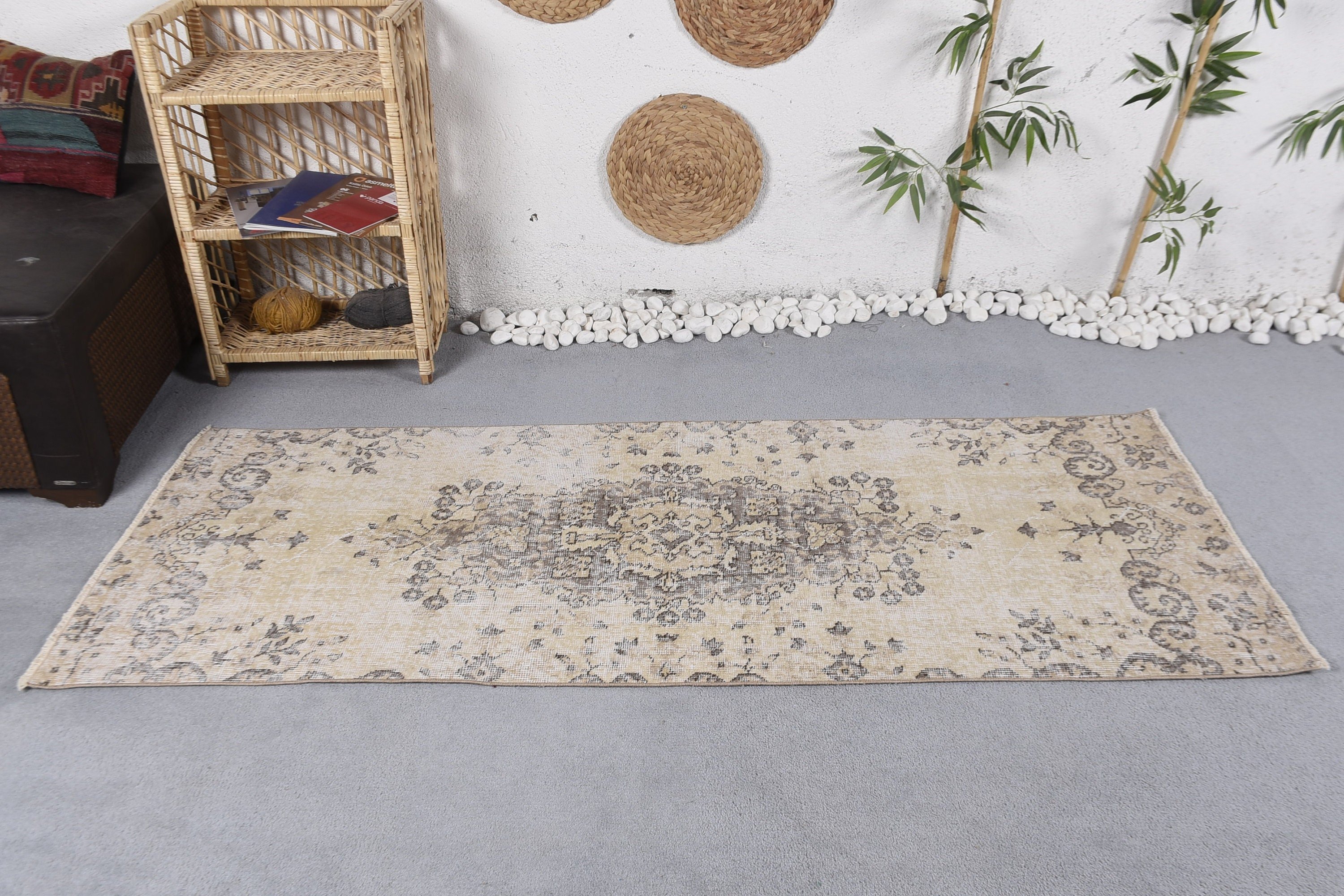 2.7x6.7 ft Accent Rugs, Floor Rug, Vintage Rug, Beige Floor Rug, Rugs for Bedroom, Antique Rug, Kitchen Rug, Nursery Rug, Turkish Rugs