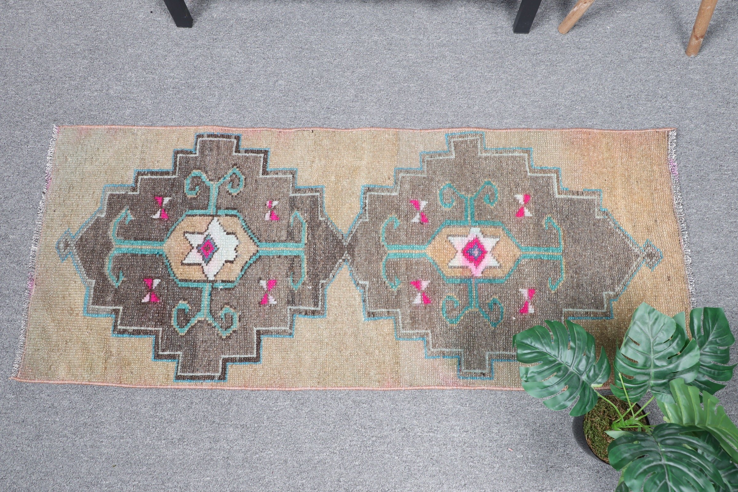 Ev Dekor Halısı, 1.6x3.8 ft Küçük Halı, Yeşil Yatak Odası Halıları, Türk Halısı, Giriş Halısı, Vintage Halı, Banyo Halısı, Antika Halılar, Boho Halı