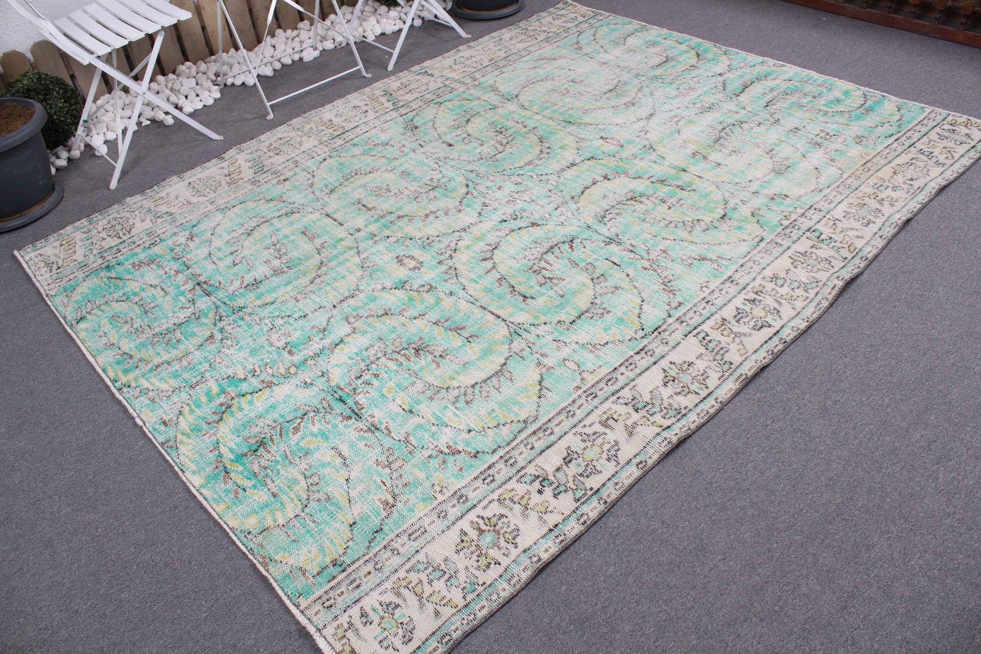 Distressed Rugs, Turkish Rug, Vintage Rug, Dining Room Rugs, Bedroom Rug, 6.2x8.3 ft Large Rug, Kitchen Rug, Green Wool Rugs