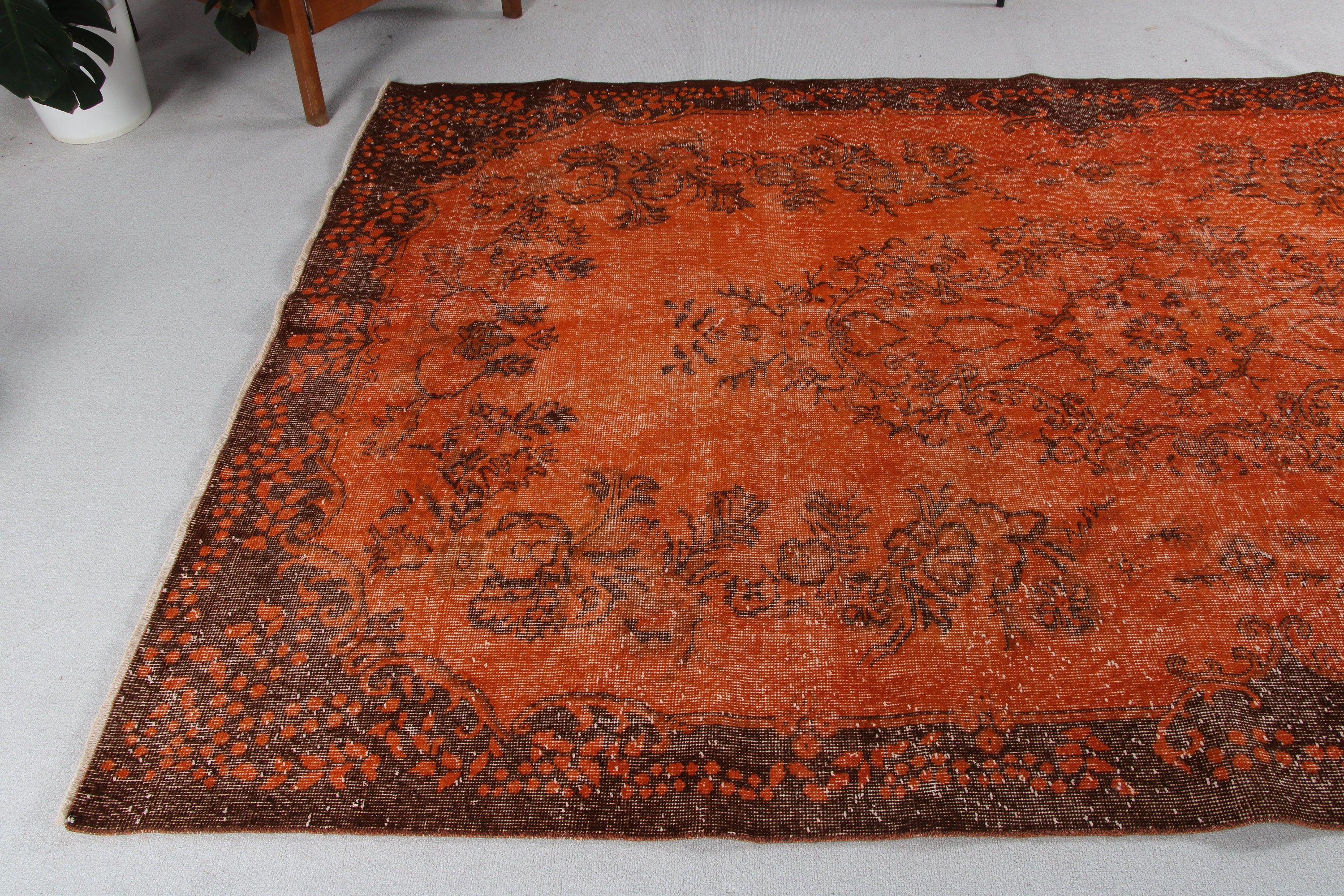 5.9x10 ft Büyük Halılar, Yemek Odası Halıları, Anadolu Halıları, Turuncu El Dokuma Halı, Yatak Odası Halısı, Türk Halıları, Ev Dekorasyonu Halısı, Vintage Halılar