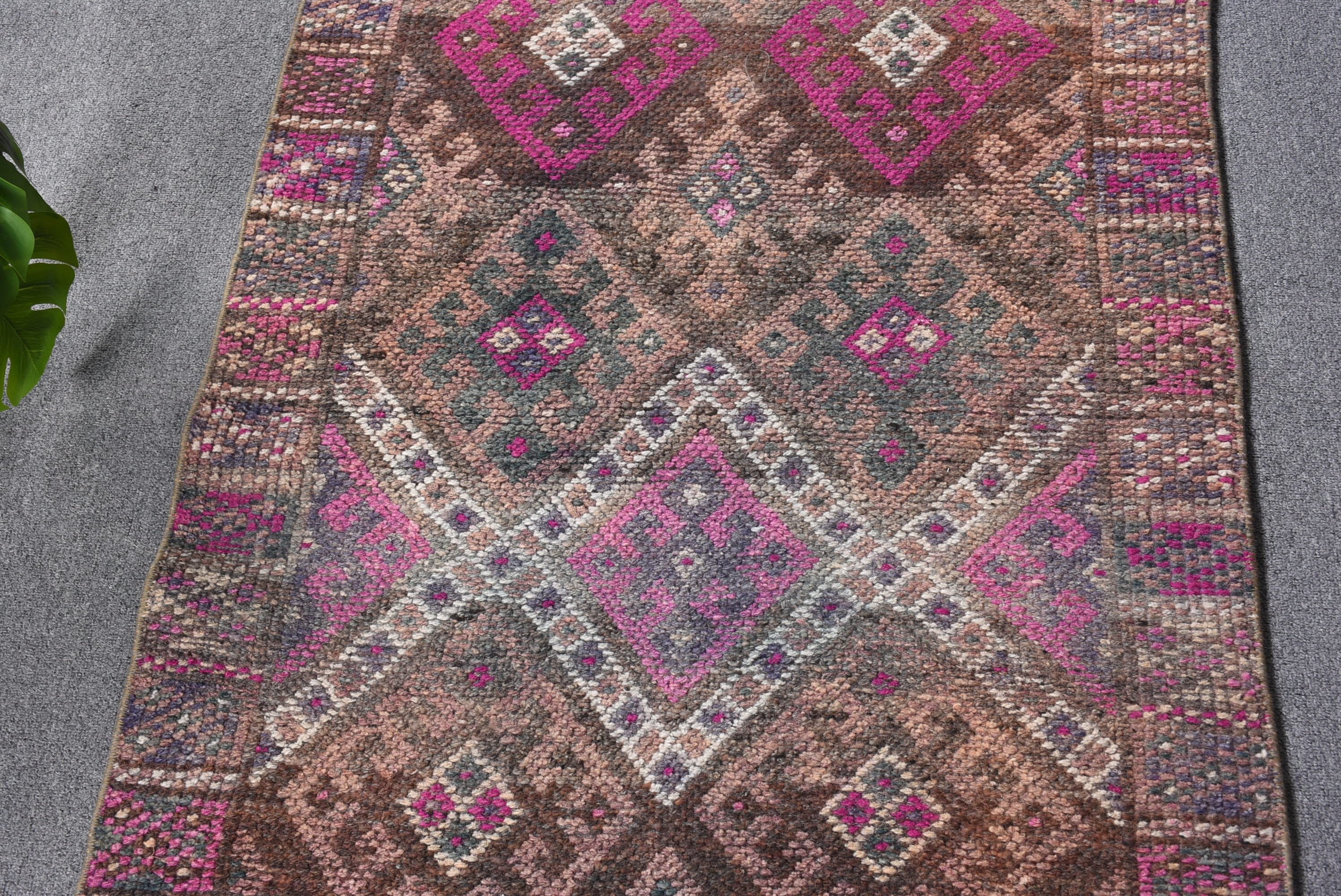 2.7x11.1 ft Runner Rugs, Bright Rugs, Purple Antique Rug, Rugs for Stair, Hallway Rugs, Kitchen Rugs, Turkish Rugs, Wool Rug, Vintage Rugs