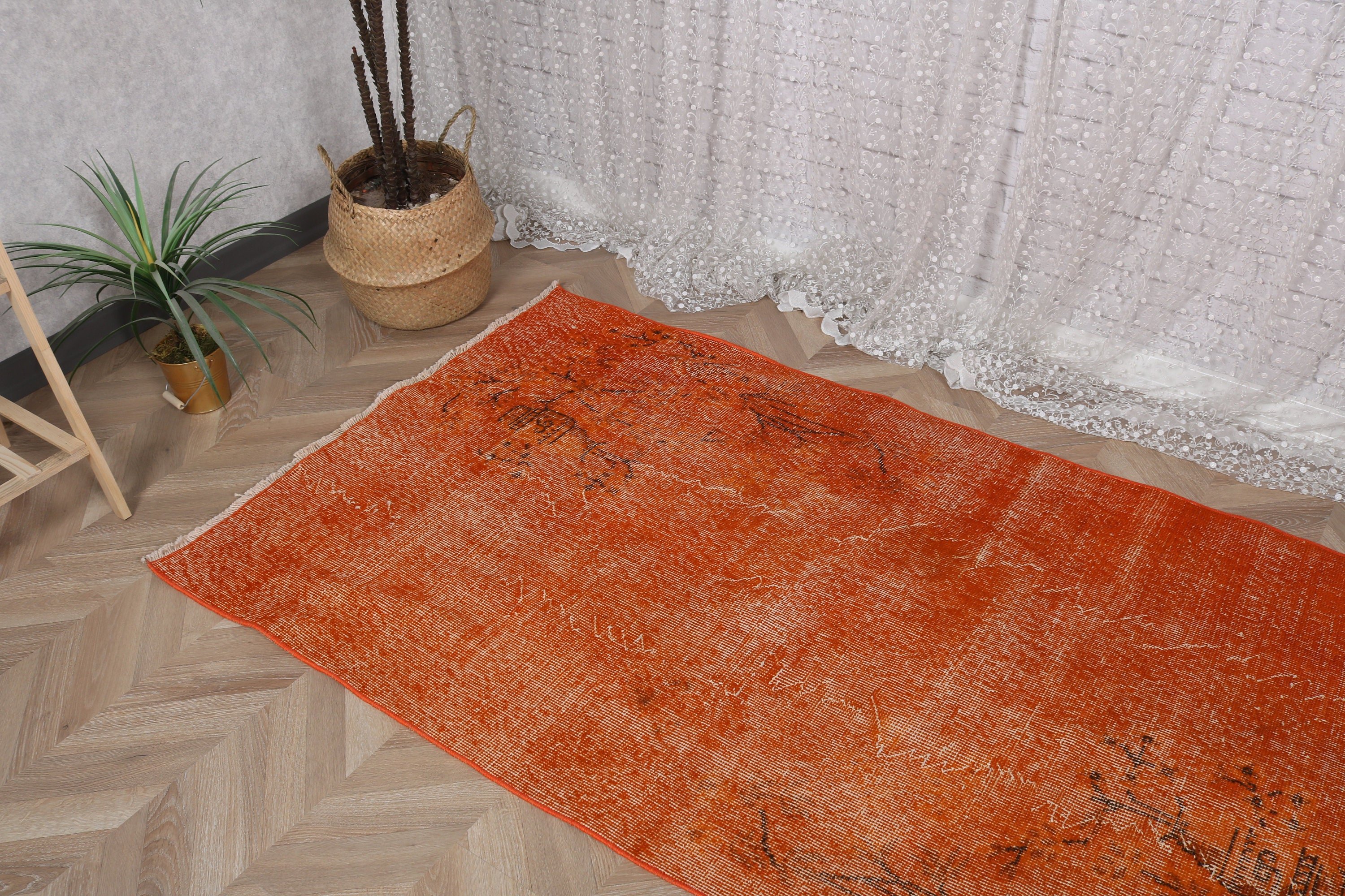 3.4x6.4 ft Accent Rug, Nursery Rug, Wool Rug, Vintage Rug, Entry Rug, Dorm Accent Rug Rugs, Orange Boho Rugs, Turkish Rug, Flatweave Rug