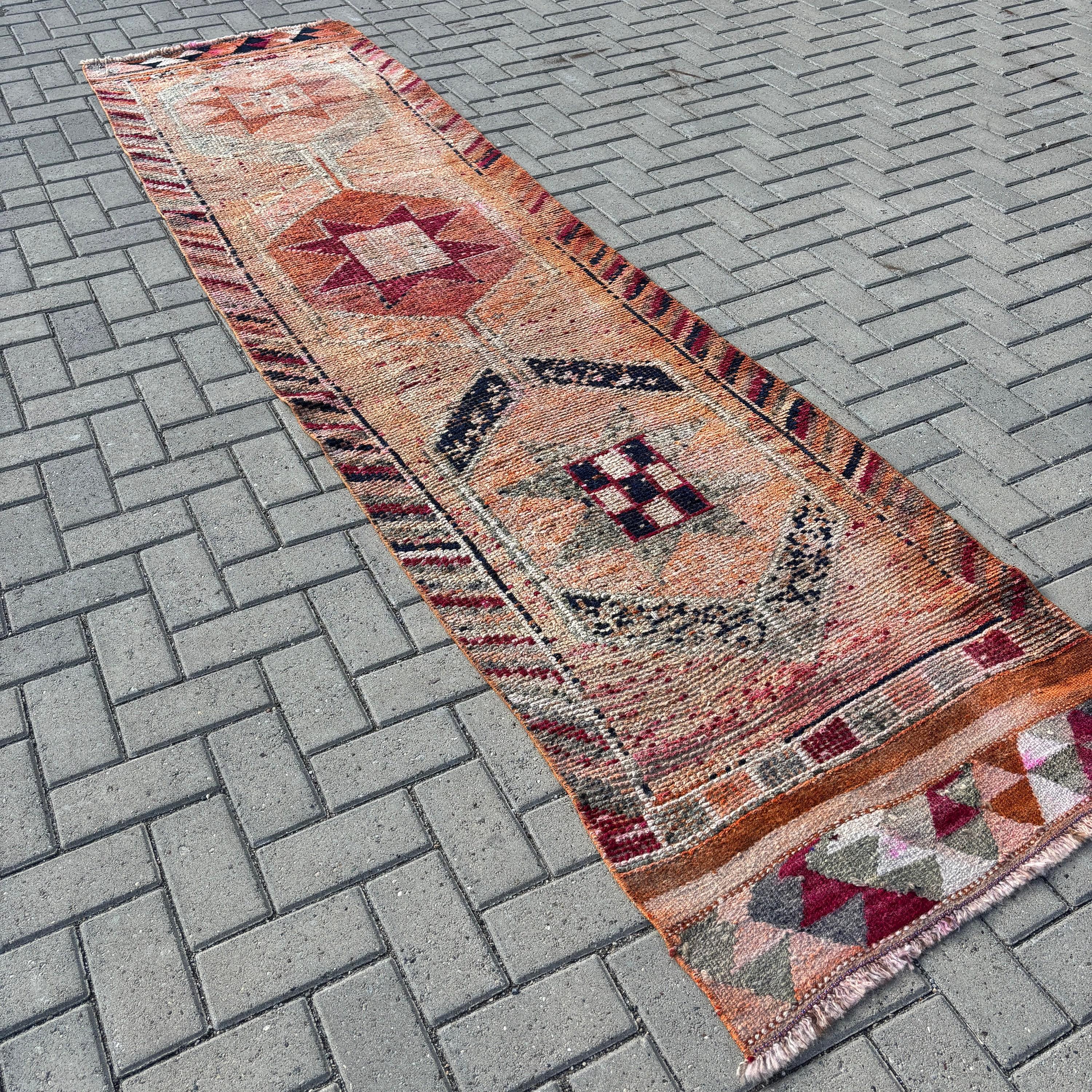 Turkish Rug, Wool Rugs, Rugs for Stair, Orange Bedroom Rug, Vintage Rug, 2.7x10.6 ft Runner Rug, Hallway Rugs, Moroccan Rug, Corridor Rug