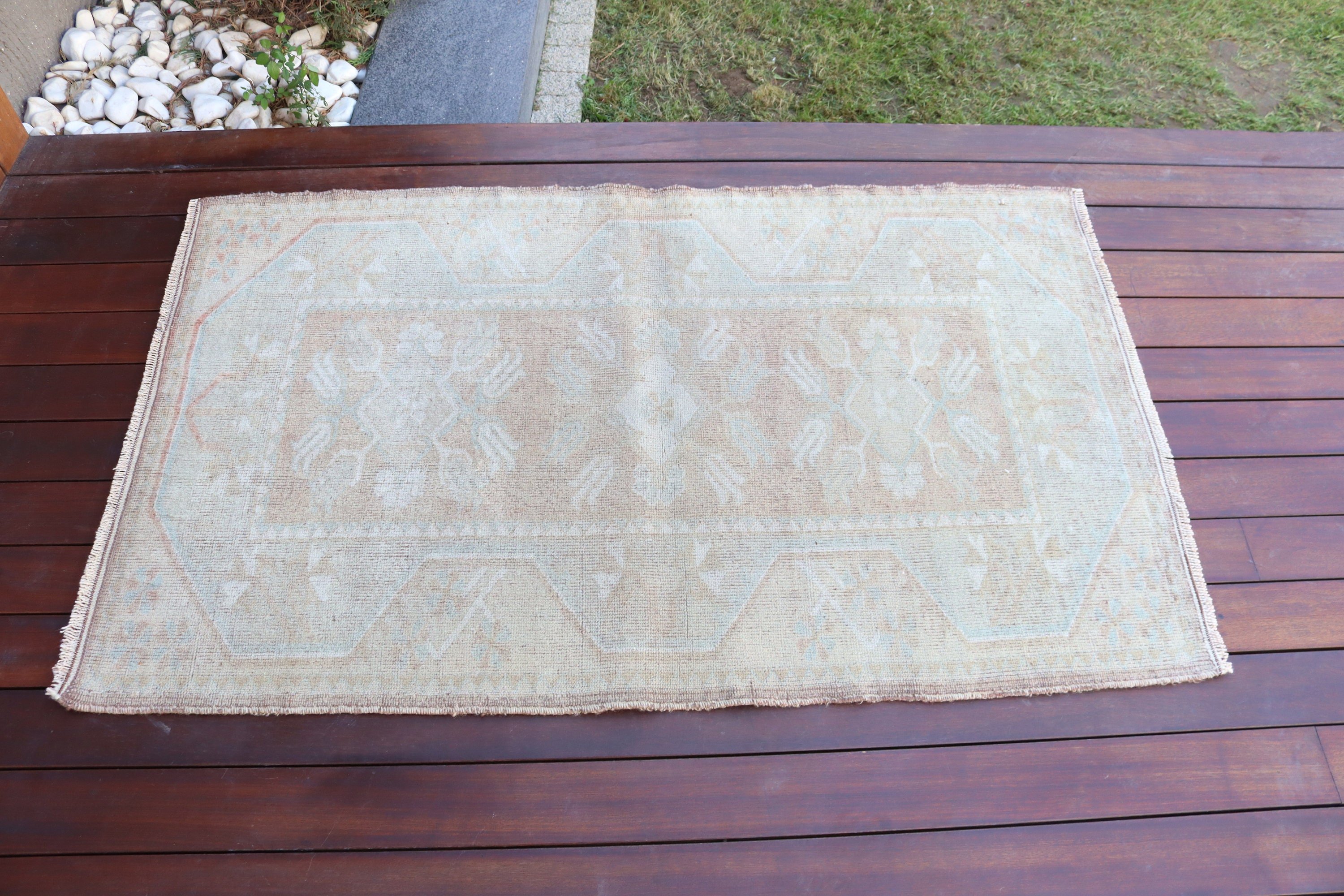 Türk Halısı, Vintage Halı, Küçük Boho Halı, 2.7x4.4 ft Küçük Halı, Egzotik Halı, Banyo Halısı, Bej Düz Dokuma Halı, İfade Halıları, Nötr Halı