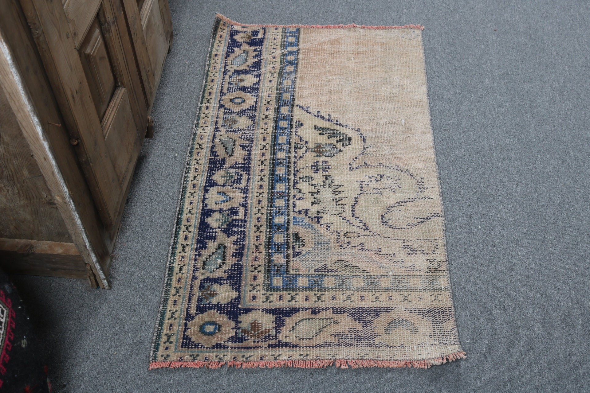 Yer Halıları, Bej 2x3,5 ft Küçük Halılar, Giriş Halıları, Oushak Halısı, Çocuk Odası Halıları, Küçük Boho Halıları, Türk Halıları, Vintage Halı