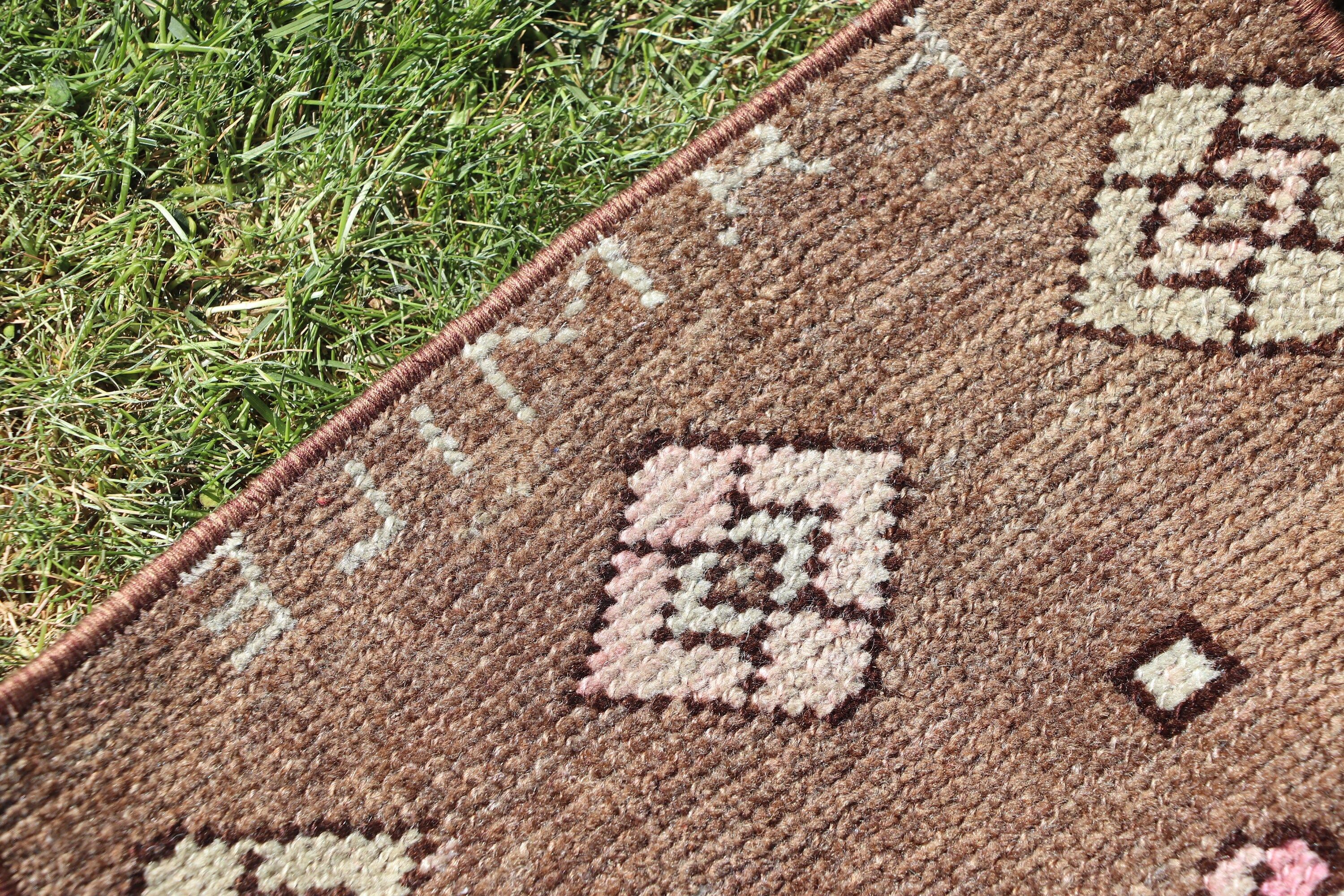 Antique Rug, Vintage Rugs, Brown Geometric Rugs, Handwoven Rugs, Kitchen Rugs, Aztec Rug, Bathroom Rug, 1x2.3 ft Small Rugs, Turkish Rug