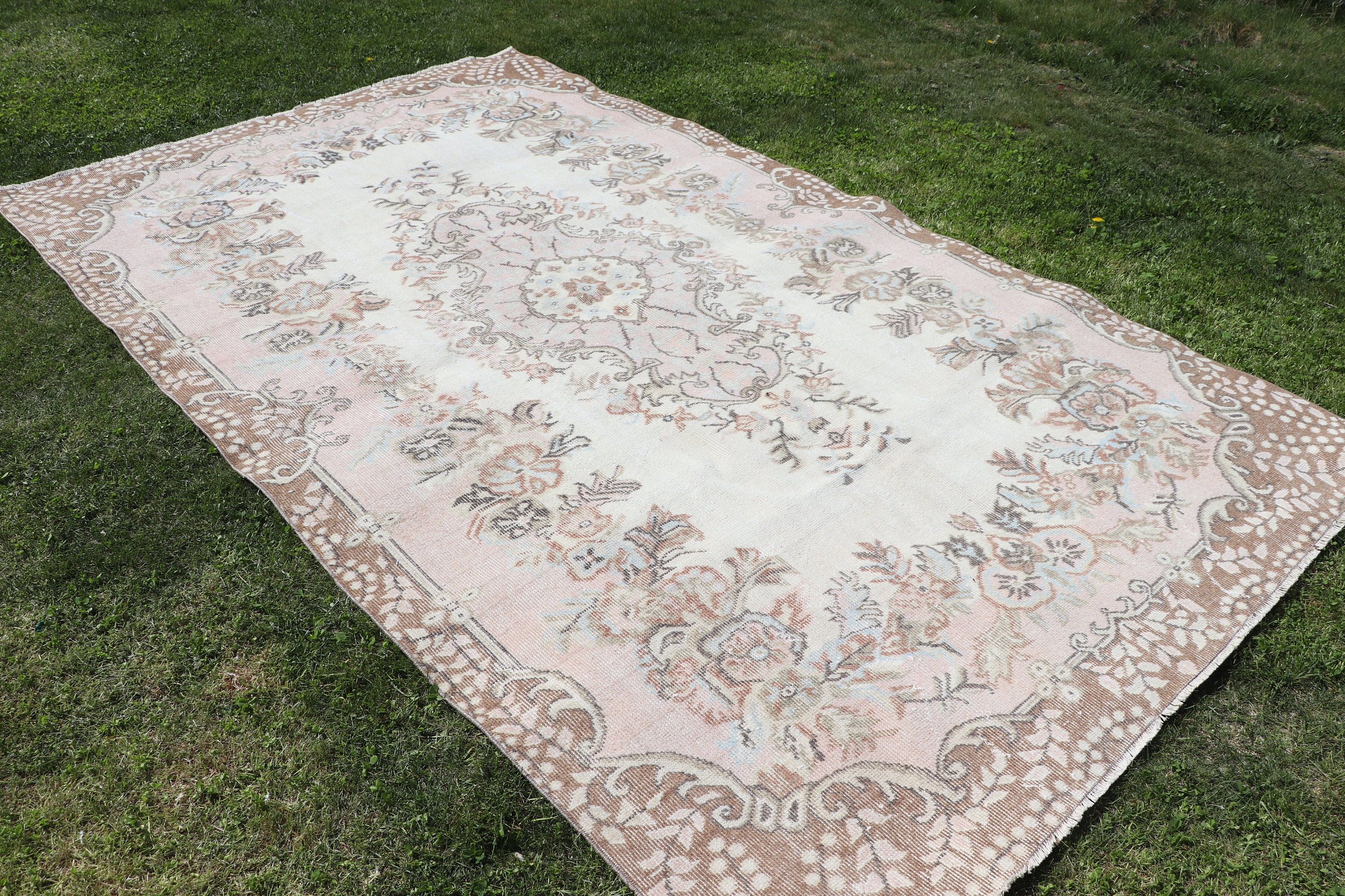 Vintage Halı, Bej Oryantal Halı, 5.7x7.5 ft Büyük Halı, Yemek Odası Halısı, Türk Halıları, Geometrik Halılar, Oturma Odası Halısı, Yer Halısı, Boho Halıları