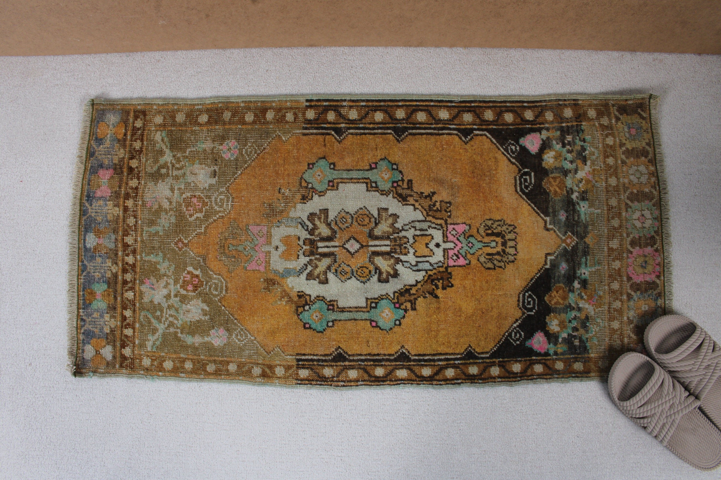 1.5x3.2 ft Küçük Halılar, Banyo Halıları, Vintage Halı, Araba Paspas Halıları, Yatak Odası Halıları, Türk Halıları, Sarı Antika Halılar