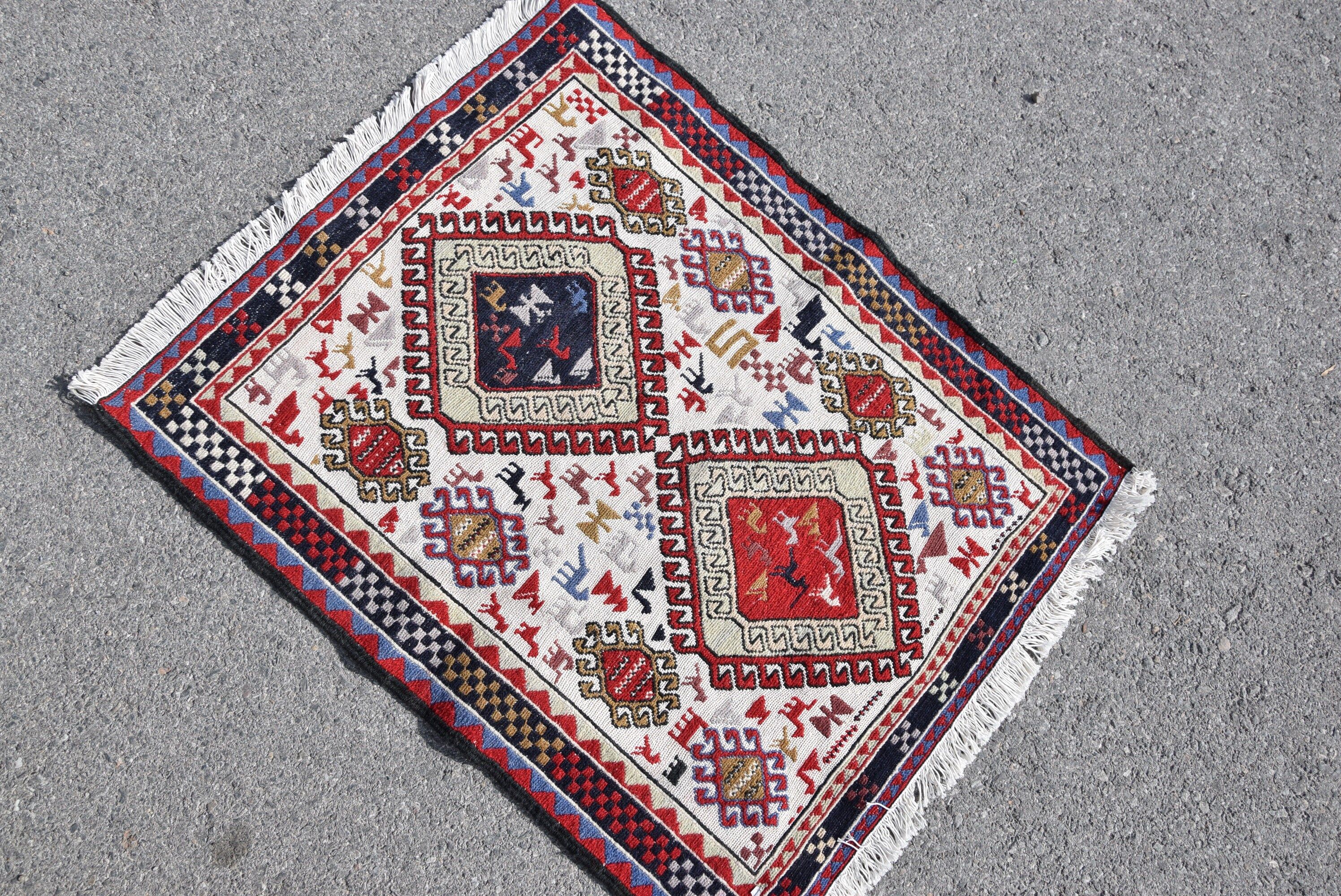 Nursery Rugs, Floor Rugs, Rugs for Bedroom, 2.5x3 ft Small Rug, Red Floor Rug, Kilim, Vintage Rug, Kitchen Rugs, Wool Rug, Turkish Rug