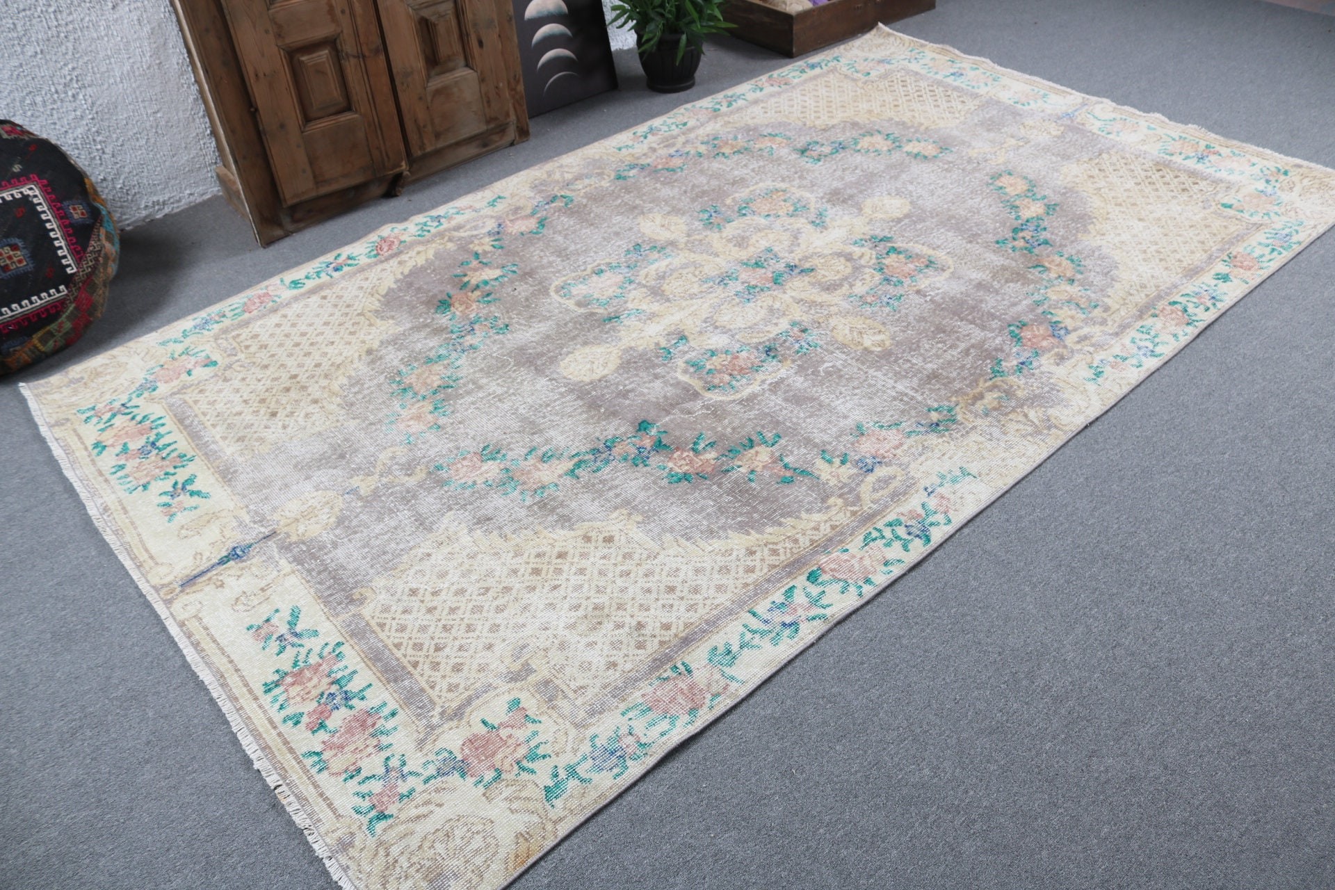 Oturma Odası Halısı, Sarı Lüks Halı, 5.6x9.5 ft Büyük Halılar, Modern Halı, Türk Halıları, Büyük Oushak Halısı, Aztek Halısı, Antika Halılar, Vintage Halı