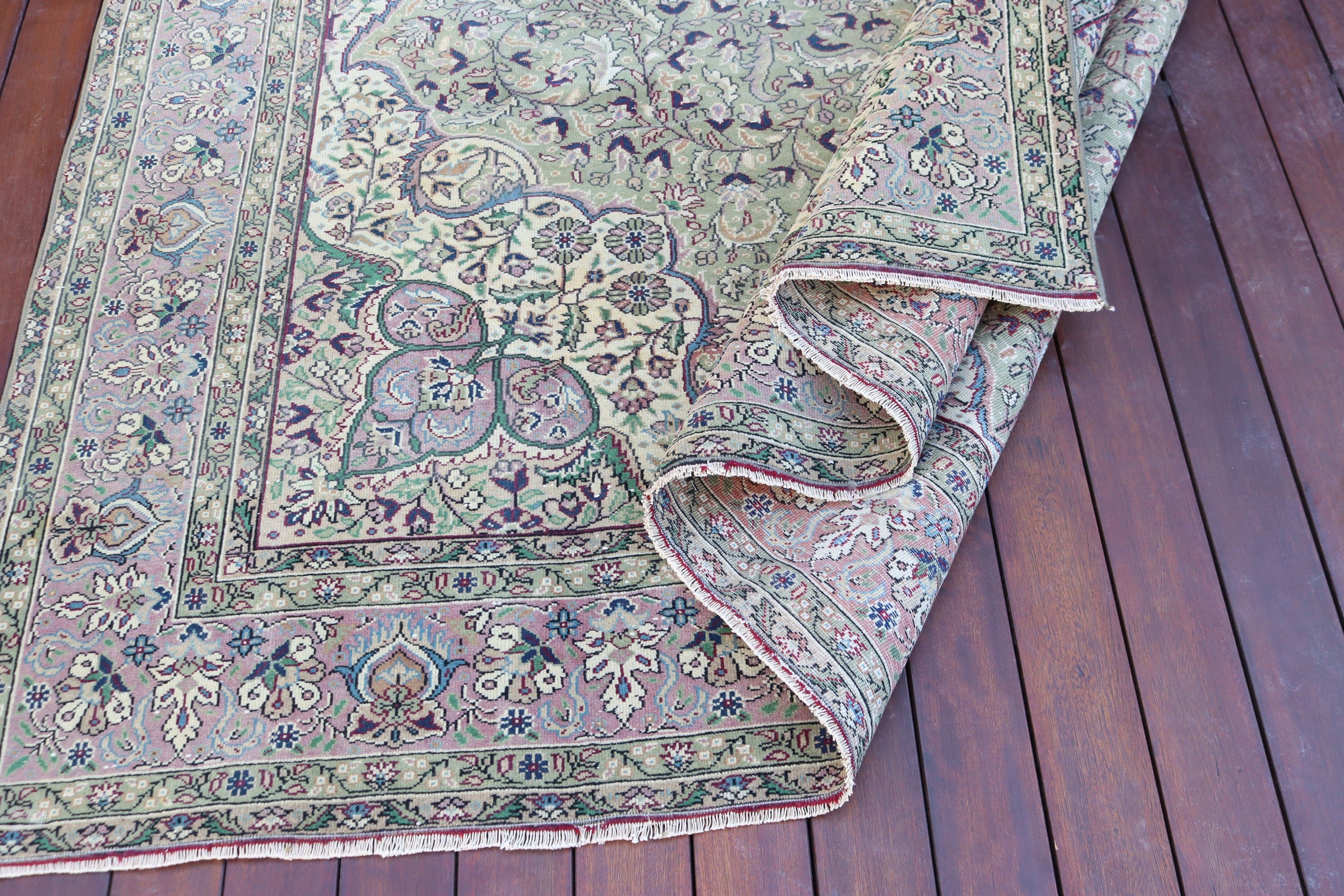 Büyük Boho Halısı, Türk Halısı, Büyük Oushak Halısı, Aztek Halısı, Soğuk Halı, El Dokuma Halıları, Vintage Halılar, Yeşil Nötr Halılar, 6,5x9,8 ft Büyük Halılar