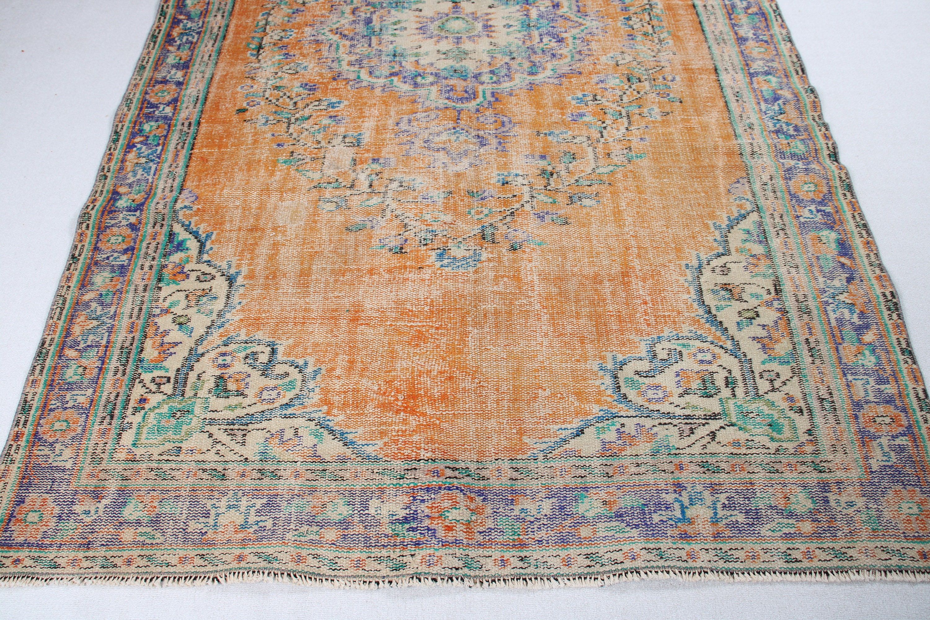 Açıklama Halısı, Büyük Vintage Halılar, 5.5x9.3 ft Büyük Halılar, Turuncu Oushak Halısı, Ev Dekorasyonu Halısı, Vintage Halılar, Yatak Odası Halıları, Türk Halısı