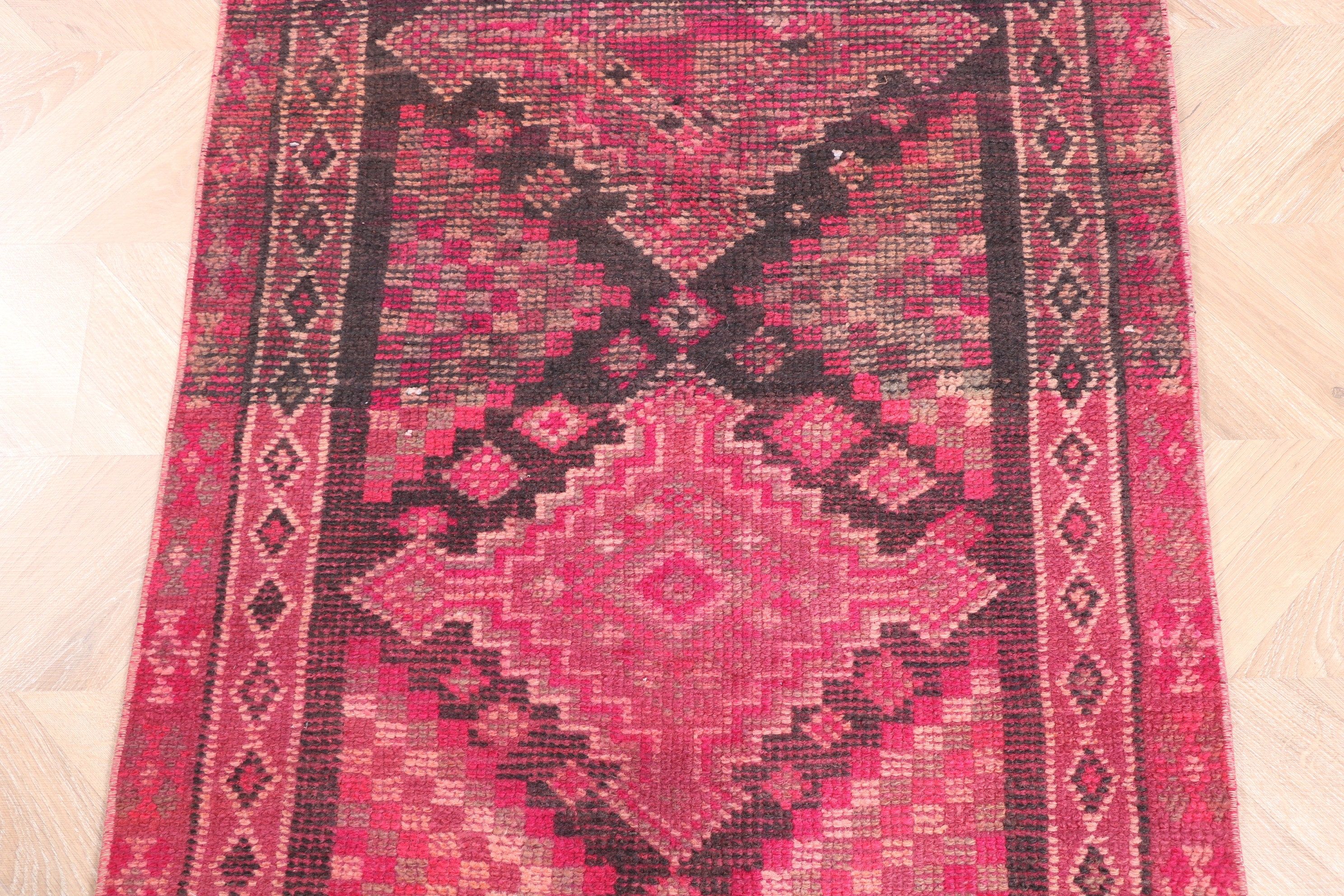 Pink Statement Rug, Vintage Rugs, Ethnic Rug, 2.7x14.2 ft Runner Rugs, Bedroom Rug, Beni Ourain Runner Rugs, Flatweave Rugs, Turkish Rug