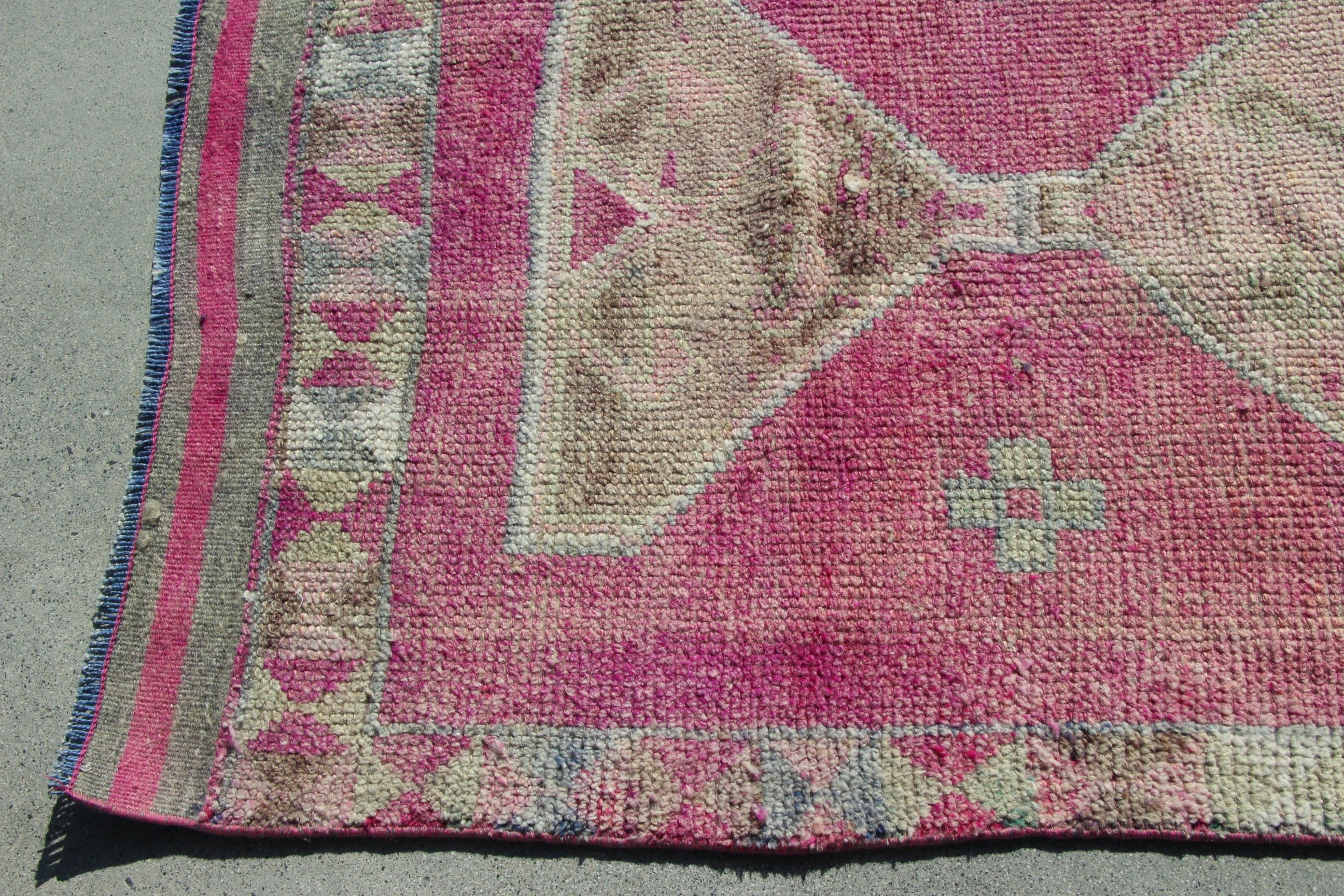 Yün Halı, Türk Halısı, Vintage Yolluk Halısı, Vintage Halılar, 3,1x11,3 ft Runner Halıları, Pembe Geometrik Halı, Merdiven Halısı, Lüks Halılar, Oryantal Halılar