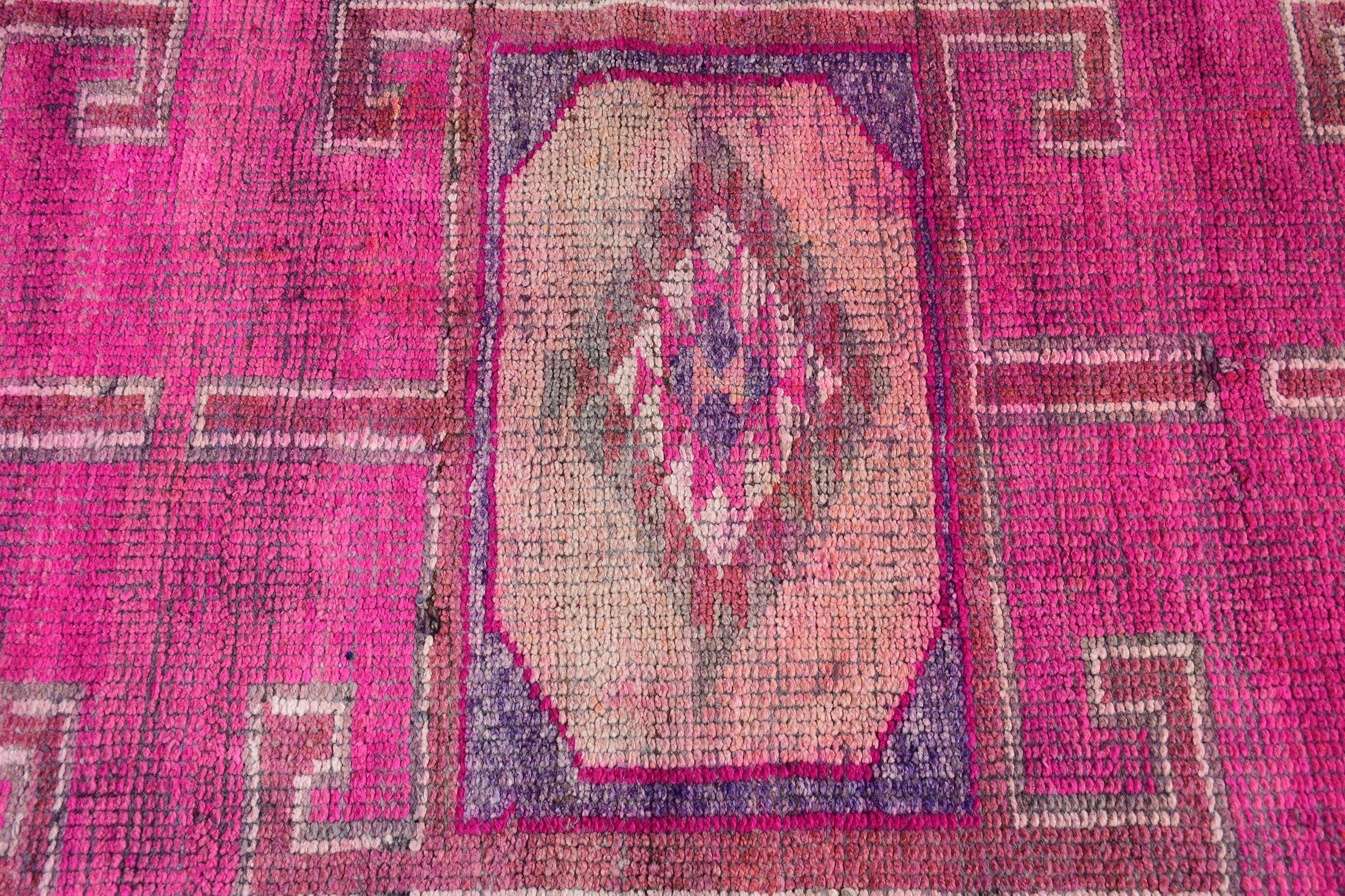 Vintage Rug, Pink Bedroom Rug, Corridor Rug, 3.3x10.6 ft Runner Rug, Hallway Rugs, Turkish Rugs, Oushak Rug, Rugs for Corridor, Floor Rug