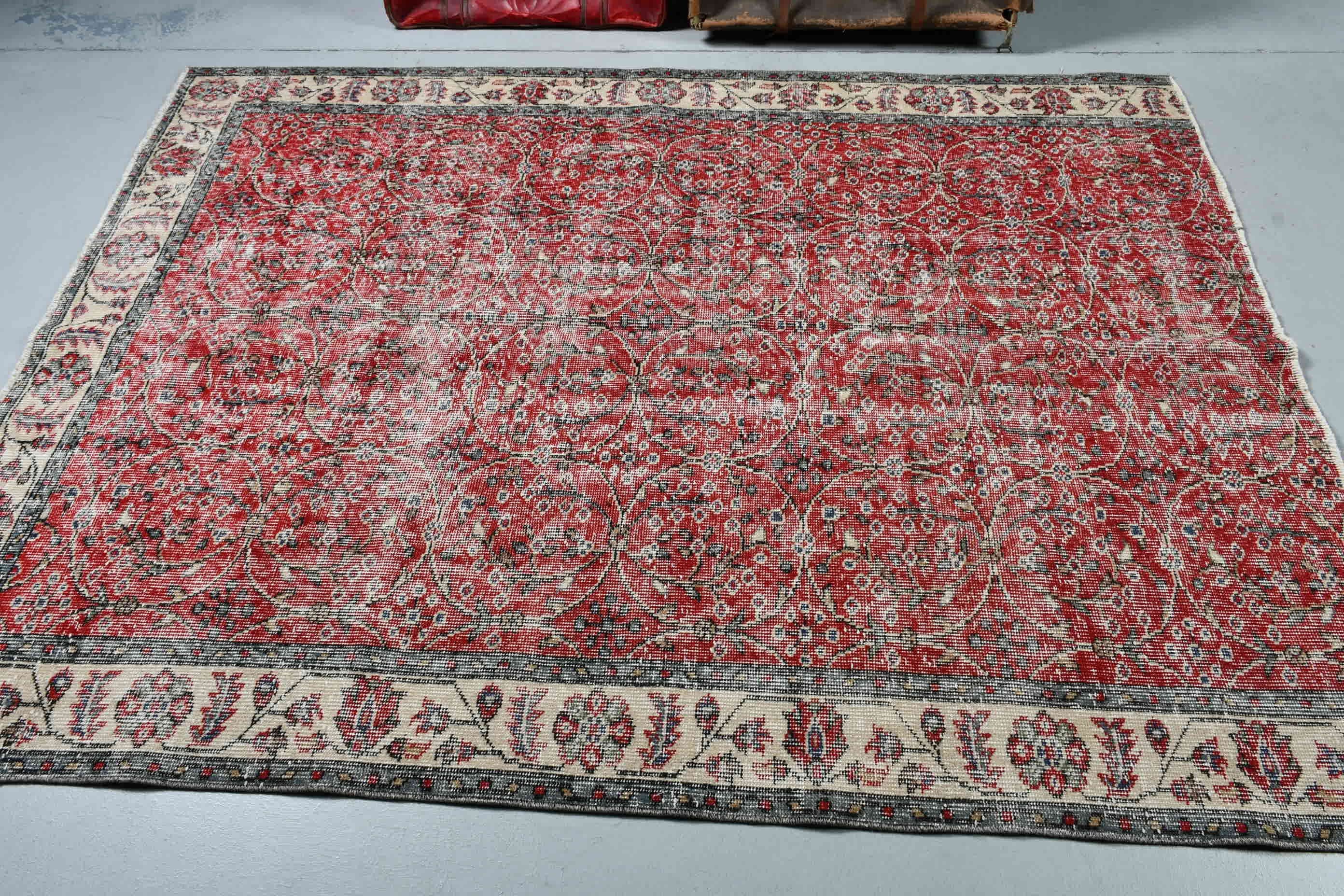 Kitchen Rugs, Office Rugs, 5.3x6.9 ft Area Rugs, Vintage Rugs, Home Decor Rug, Red Anatolian Rug, Turkish Rug, Nursery Rug