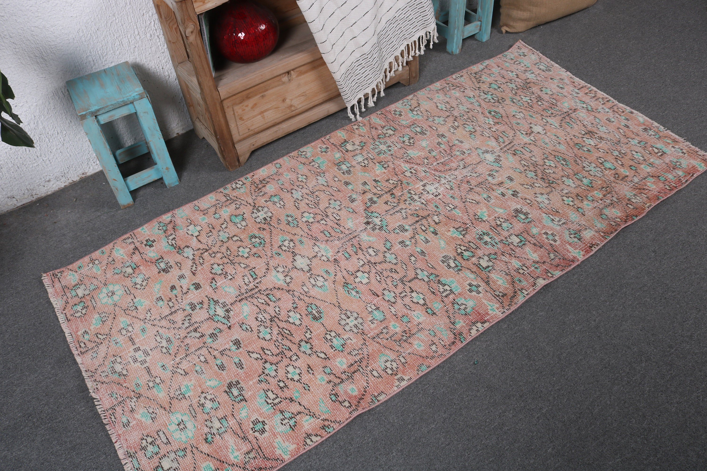 Boho Vurgulu Halı, Çocuk Odası Halıları, Türk Halısı, Pembe Yün Halı, Yer Halıları, 2,9x6,3 ft Vurgulu Halılar, Mutfak Halıları, Vintage Halı, Estetik Halı