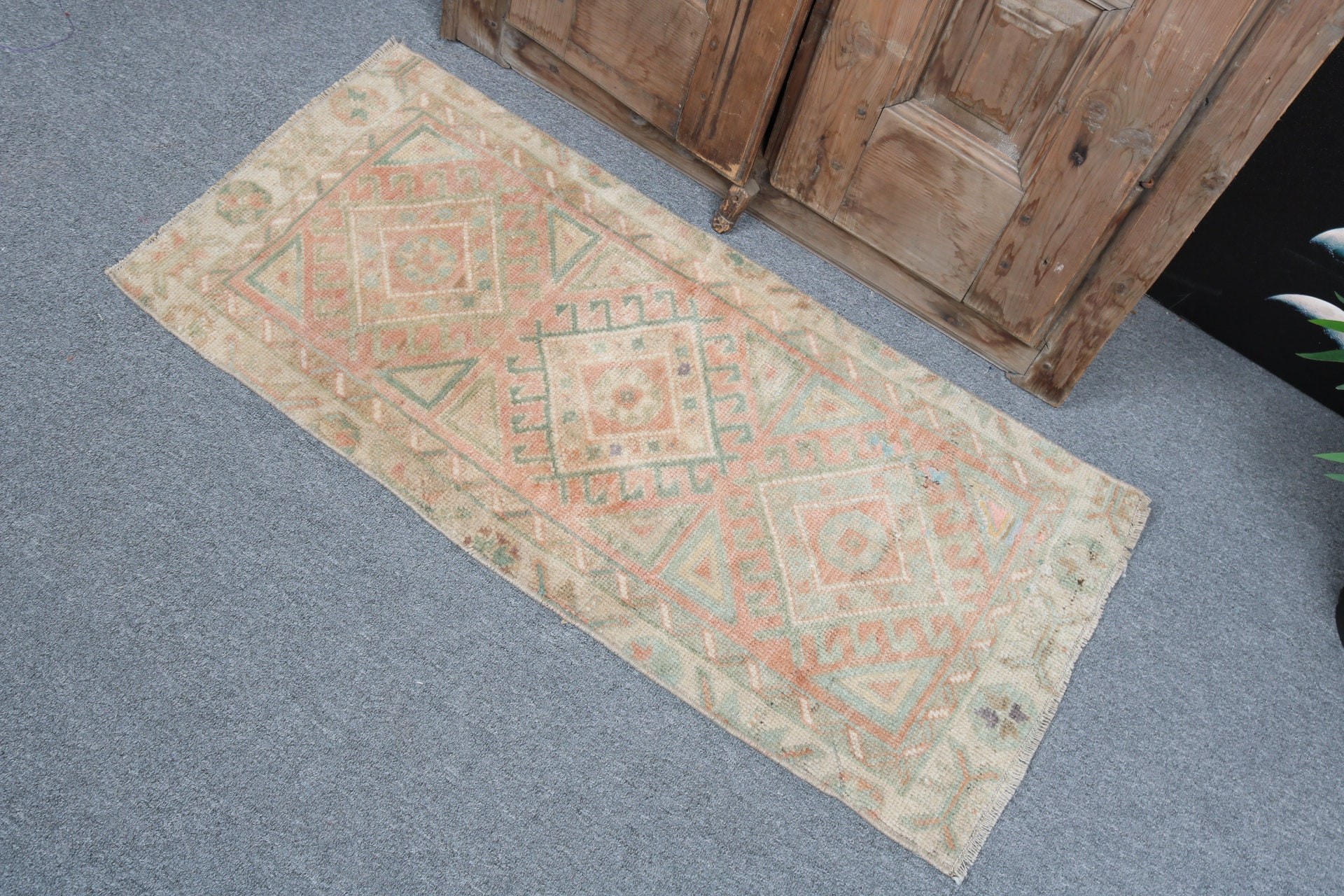 Vintage Halılar, 1.6x3.4 ft Küçük Halı, Turuncu Boho Halılar, Geometrik Halılar, Küçük Boho Halı, Küçük Vintage Halı, Modern Halı, Türk Halısı