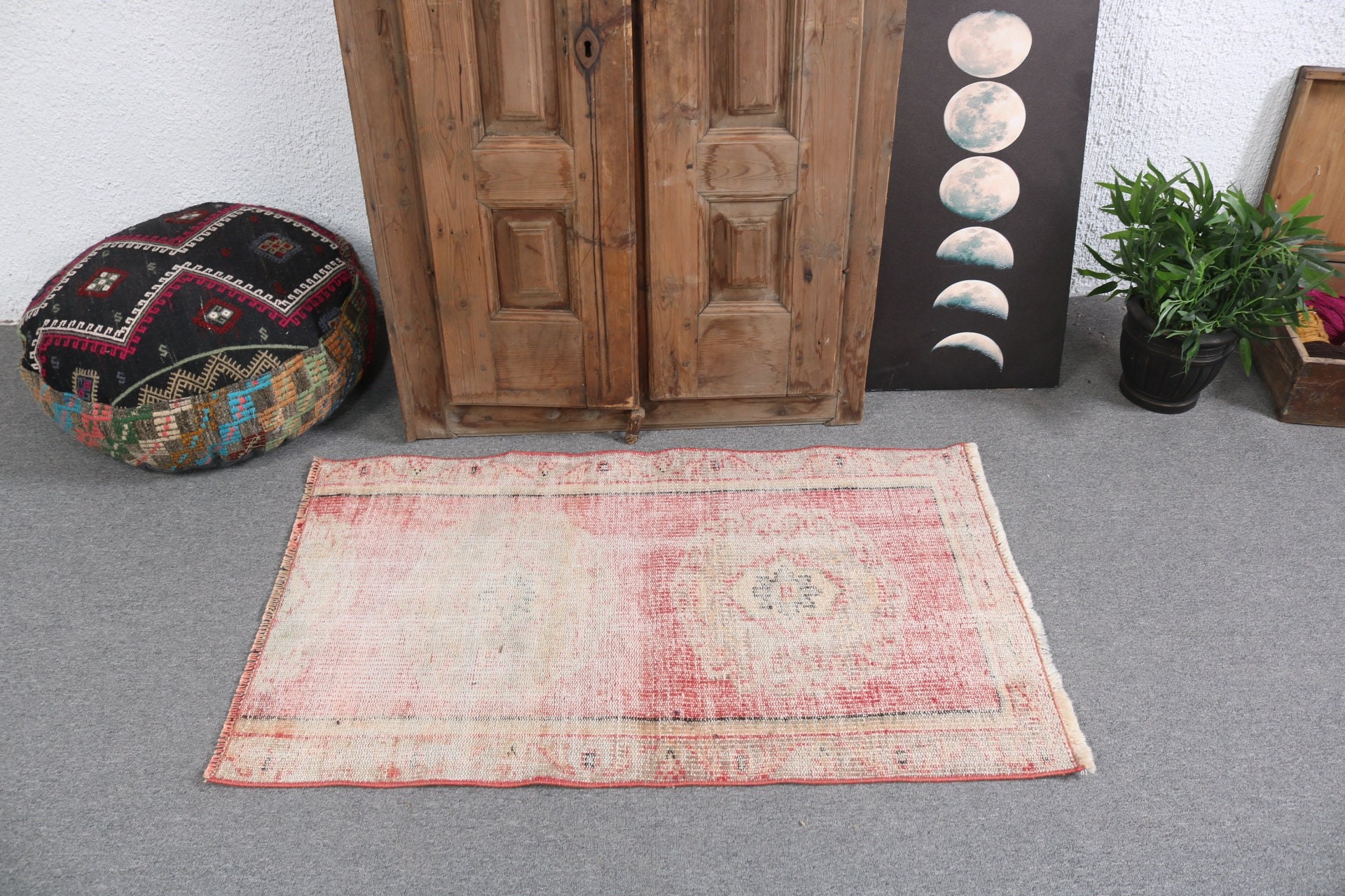 Türk Halısı, 2.3x3.9 ft Küçük Halılar, Egzotik Halı, Anadolu Halısı, Bej Mutfak Halısı, Vintage Halı, Giriş Halısı, Küçük Boho Halıları, Oryantal Halı