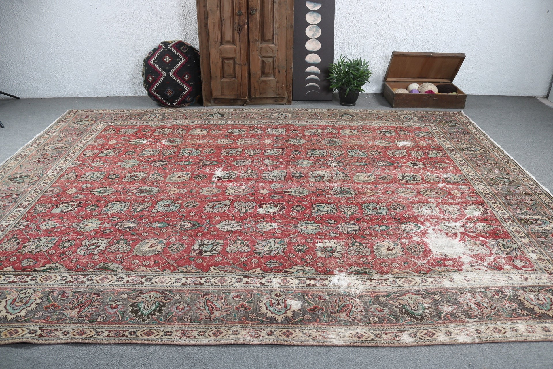 Salon Rugs, Turkish Rugs, Red Moroccan Rug, Office Rugs, Neutral Rug, Kitchen Rugs, 9.7x12.4 ft Oversize Rug, Vintage Rugs, Living Room Rug