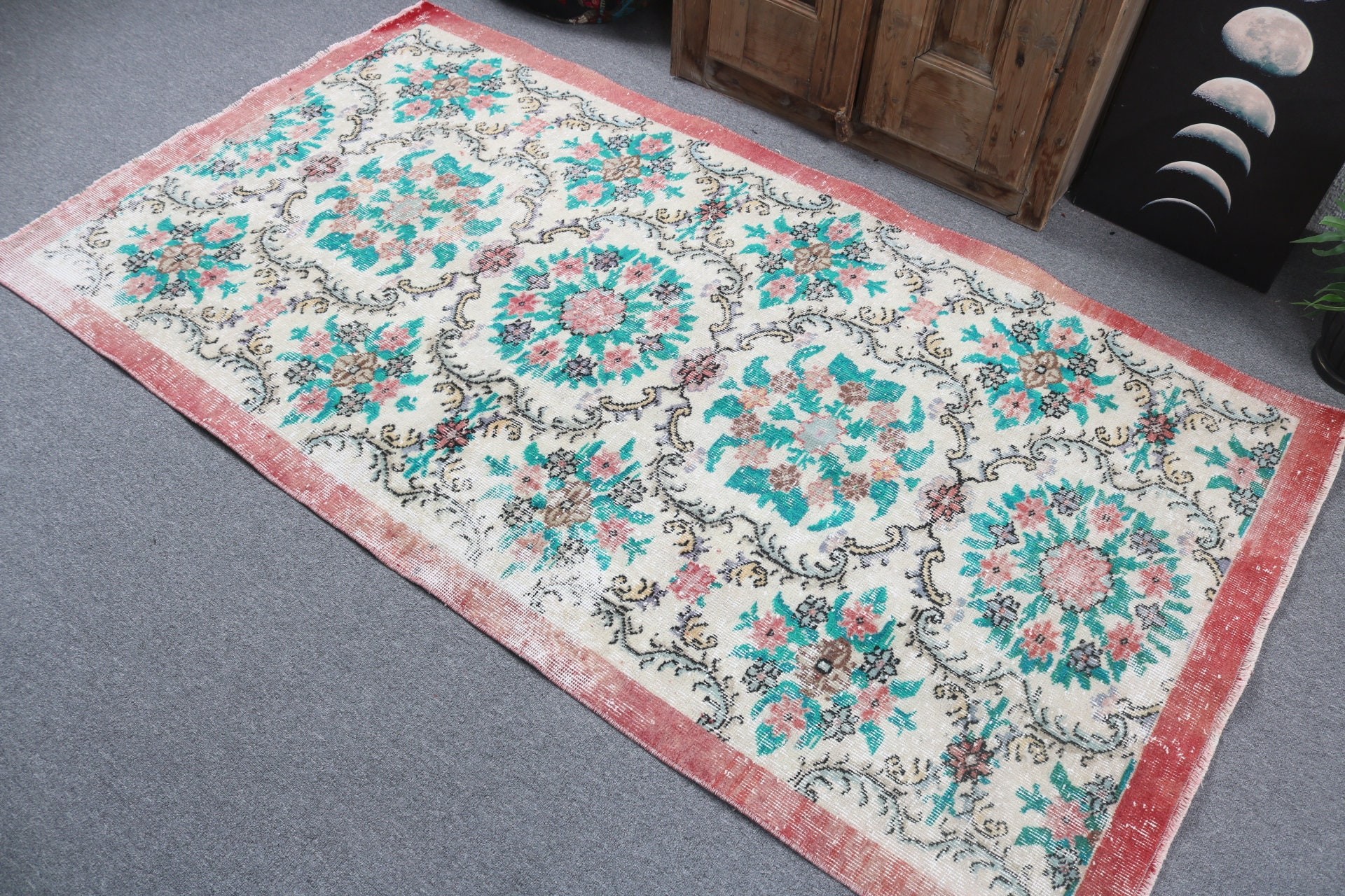 3.8x7 ft Alan Halıları, Türk Halıları, Yatak Odası Halısı, Geometrik Halılar, Vintage Halı, Lüks Halı, Bej Anadolu Halıları, Soğuk Halı, Yemek Odası Halıları