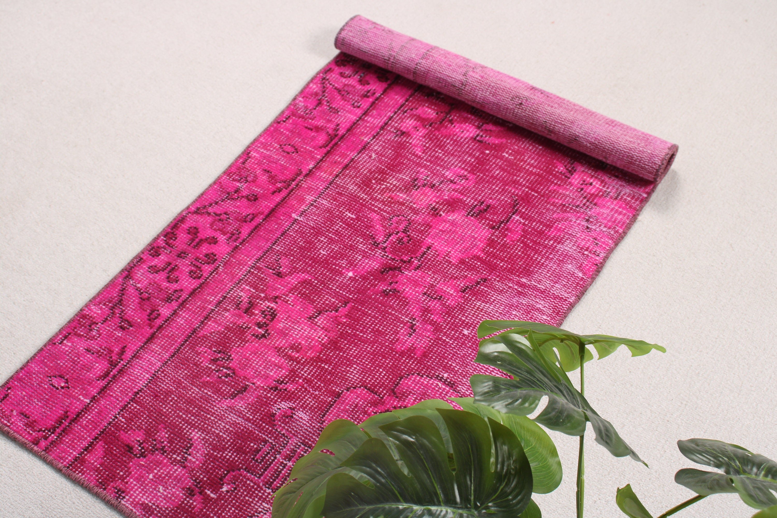 Vintage Rug, Kitchen Rug, Moroccan Rug, Turkish Rugs, Bath Rug, Rugs for Small Area, Pink Geometric Rug, 1.9x4 ft Small Rugs, Luxury Rugs