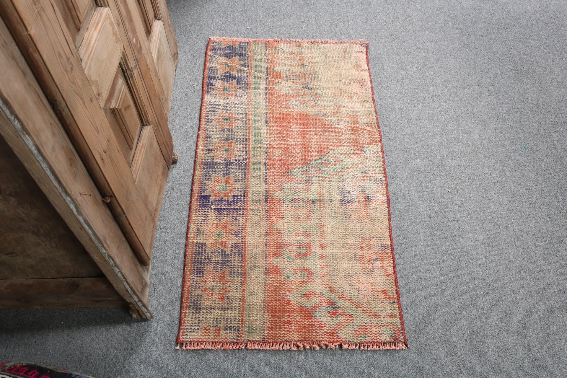 Turkish Rugs, Door Mat Rugs, Wool Bath Mat Rugs, Vintage Rug, Red Neutral Rug, Bedroom Rug, Bath Rug, 1.6x3.1 ft Small Rug, Oriental Rug