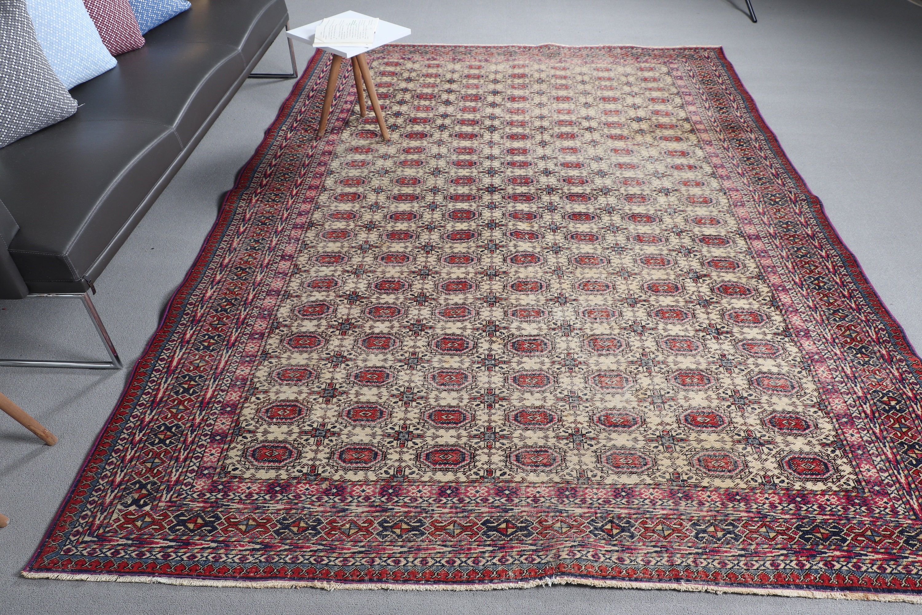 Türk Halısı, Ev Dekor Halısı, Oturma Odası Halısı, 6.7x9.8 ft Büyük Halı, Anadolu Halısı, Yemek Odası Halısı, Bej Anadolu Halısı, Vintage Halı