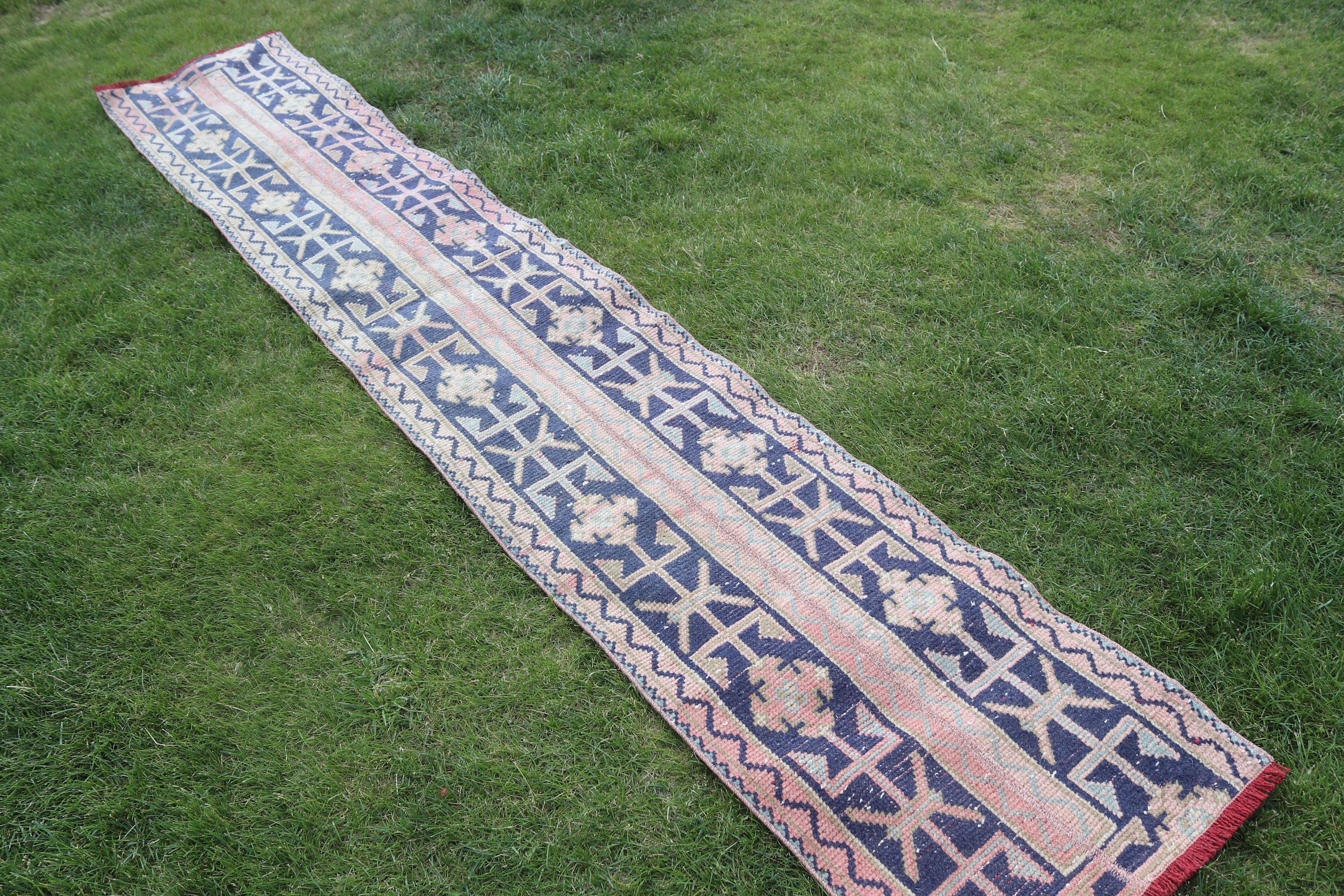 Long Runner Rug, Turkish Rugs, Vintage Rug, Kitchen Rug, Aztec Rug, Blue Boho Rug, Geometric Rug, 1.7x10.5 ft Runner Rug, Anatolian Rugs