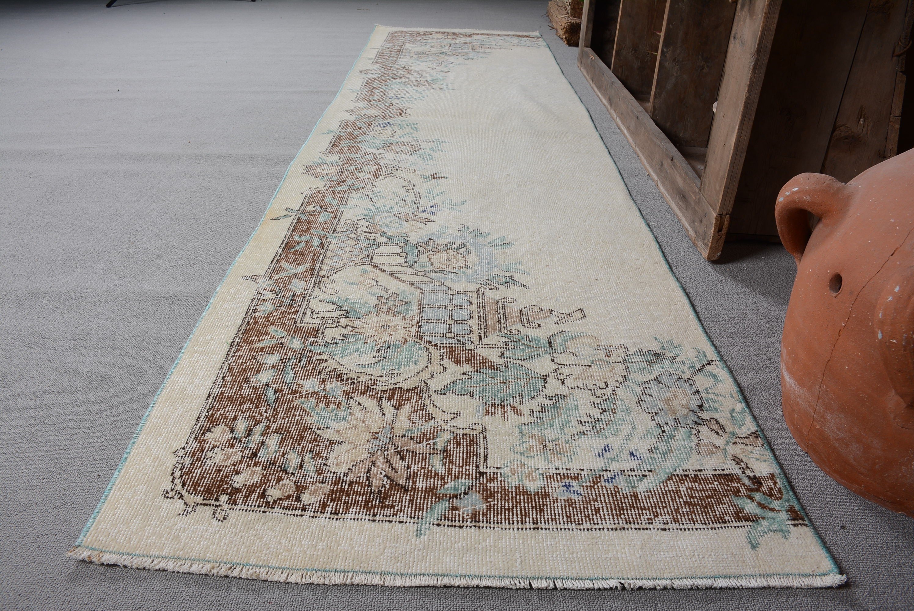 Bej Yün Halı, Yer Halısı, Koridor Halısı, 2.6x10.5 ft Runner Halısı, Türk Halısı, Soyut Halılar, Vintage Halı, Fas Halısı, Mutfak Halıları