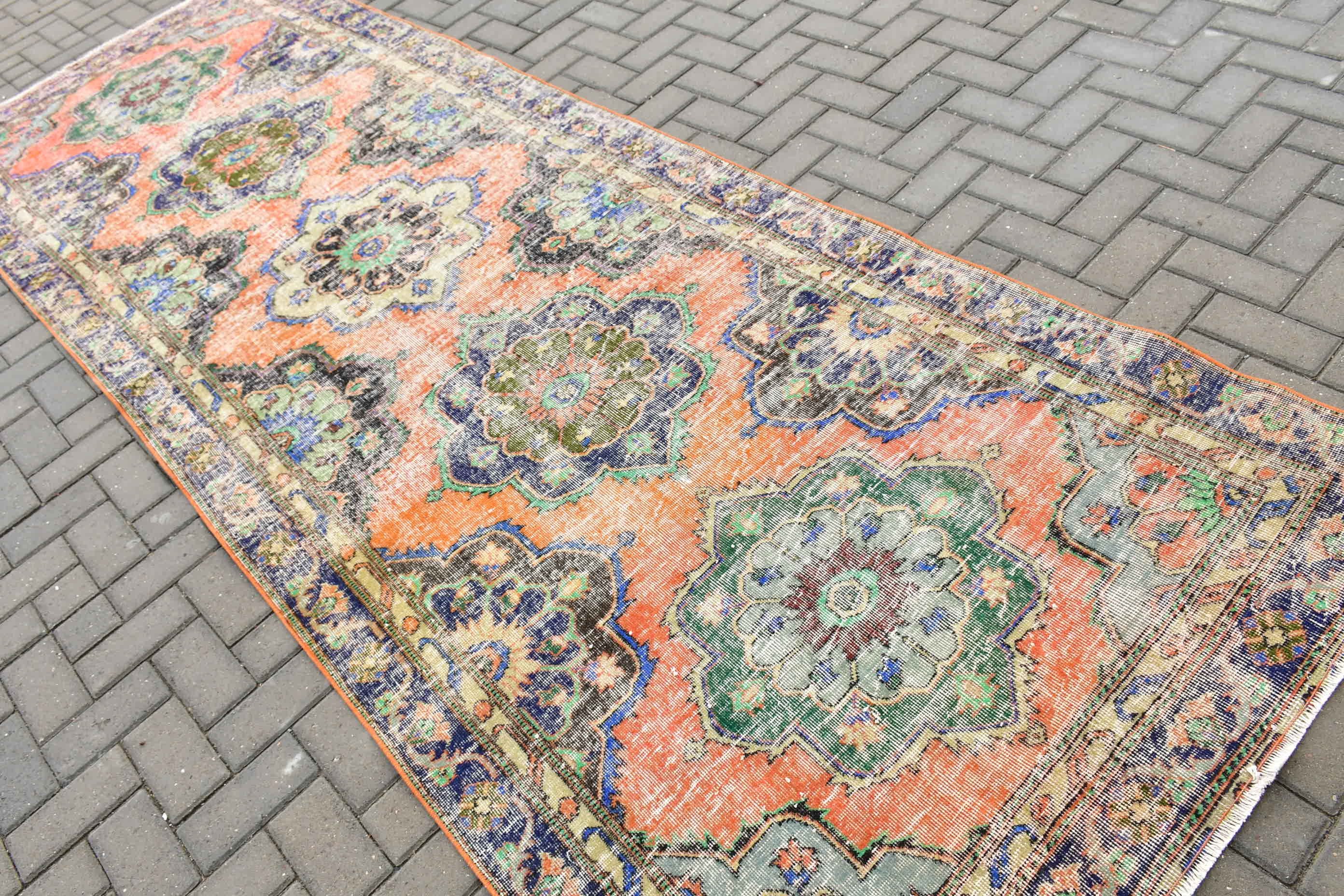 Kitchen Rug, Vintage Decor Rug, Cool Rug, Hallway Rug, Orange Anatolian Rugs, Oushak Rug, Vintage Rug, 4.2x12.1 ft Runner Rug, Turkish Rugs