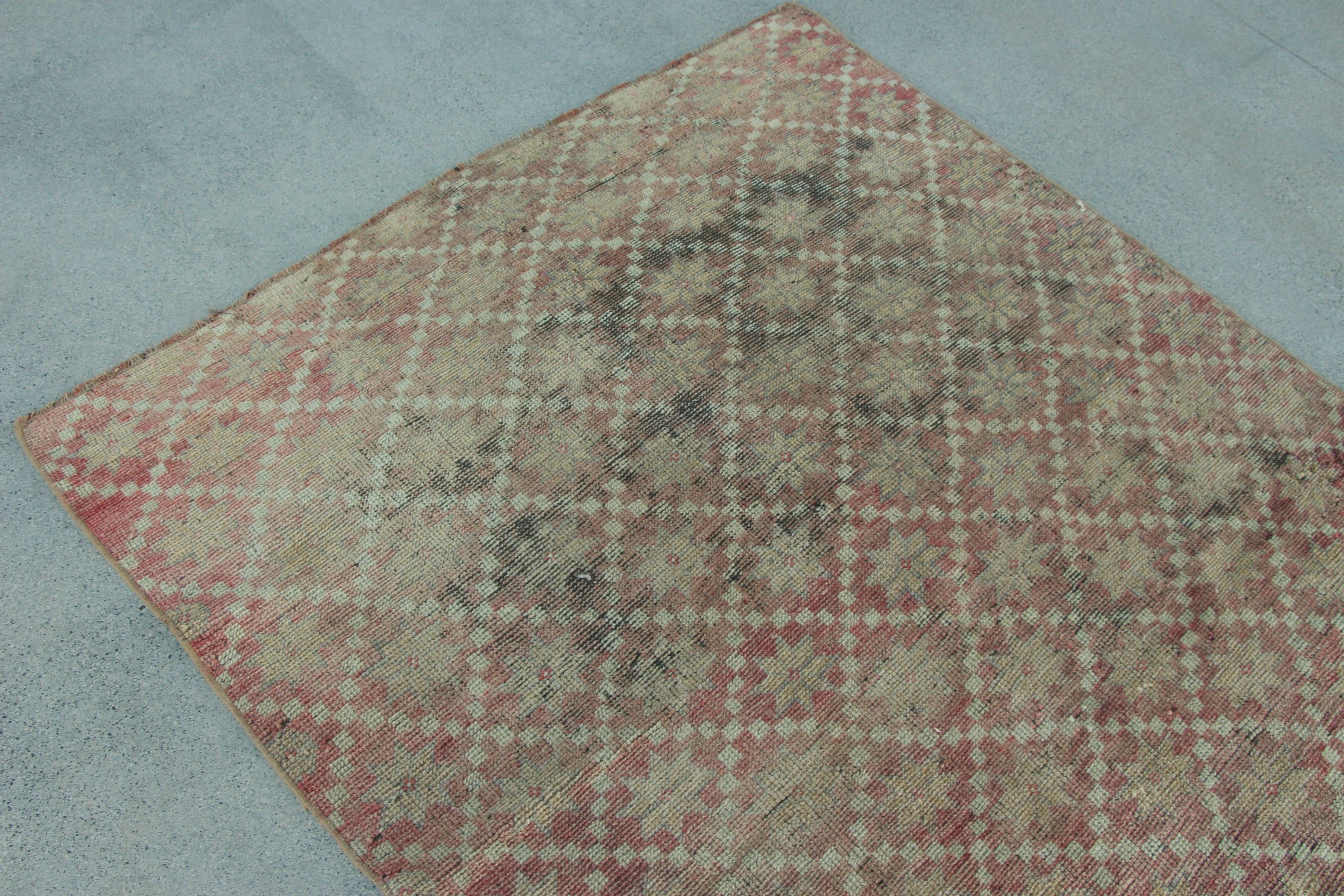 Red Floor Rug, Bedroom Rugs, 4x6.4 ft Area Rug, Turkish Rugs, Geometric Rugs, Vintage Rug, Vintage Decor Rug, Dining Room Rugs, Luxury Rugs