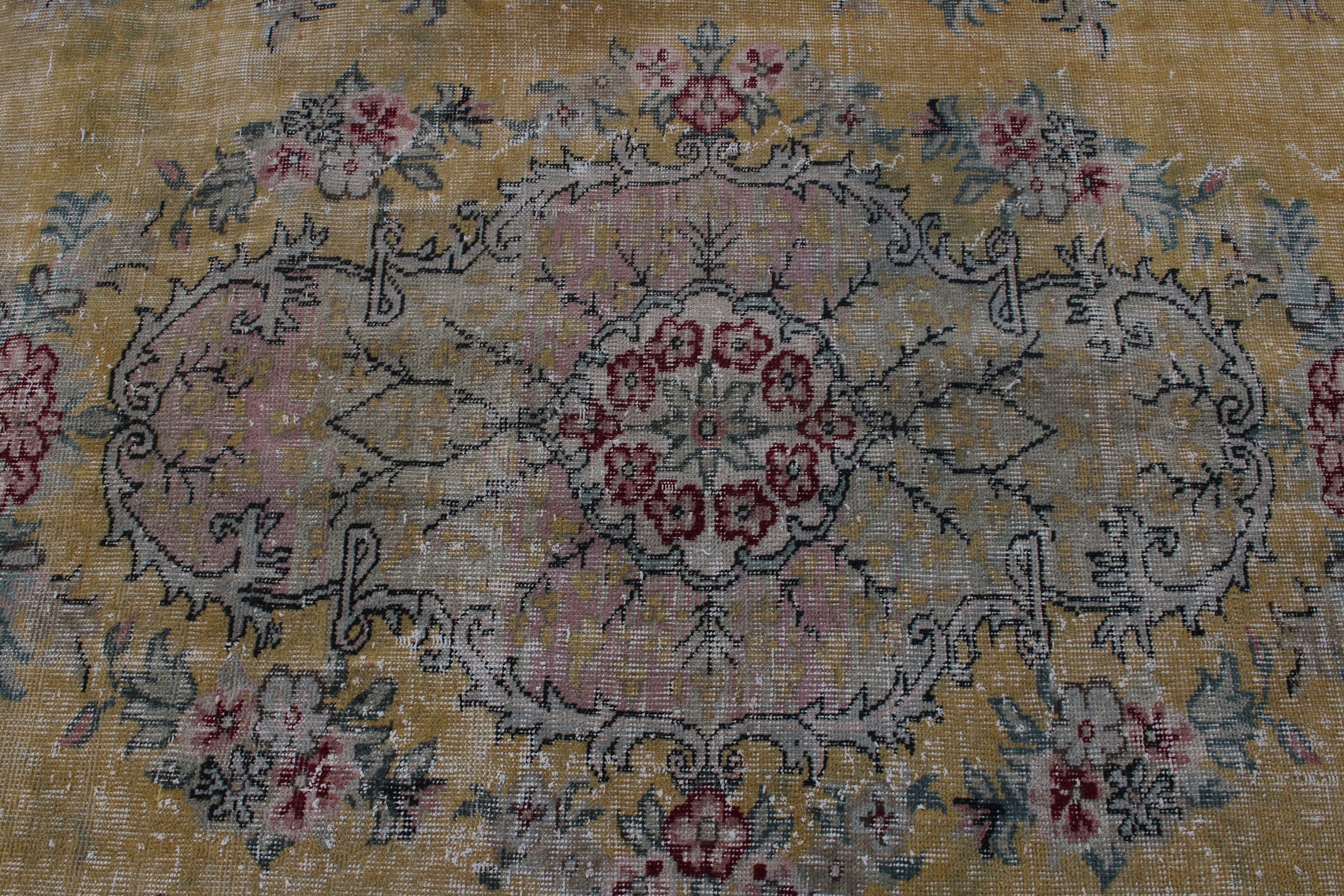 6.7x10 ft Büyük Halı, Vintage Halı, Geometrik Halılar, Türk Halıları, Oushak Halısı, Kahverengi Fas Halısı, Büyük Oushak Halıları, Büyük Boho Halısı