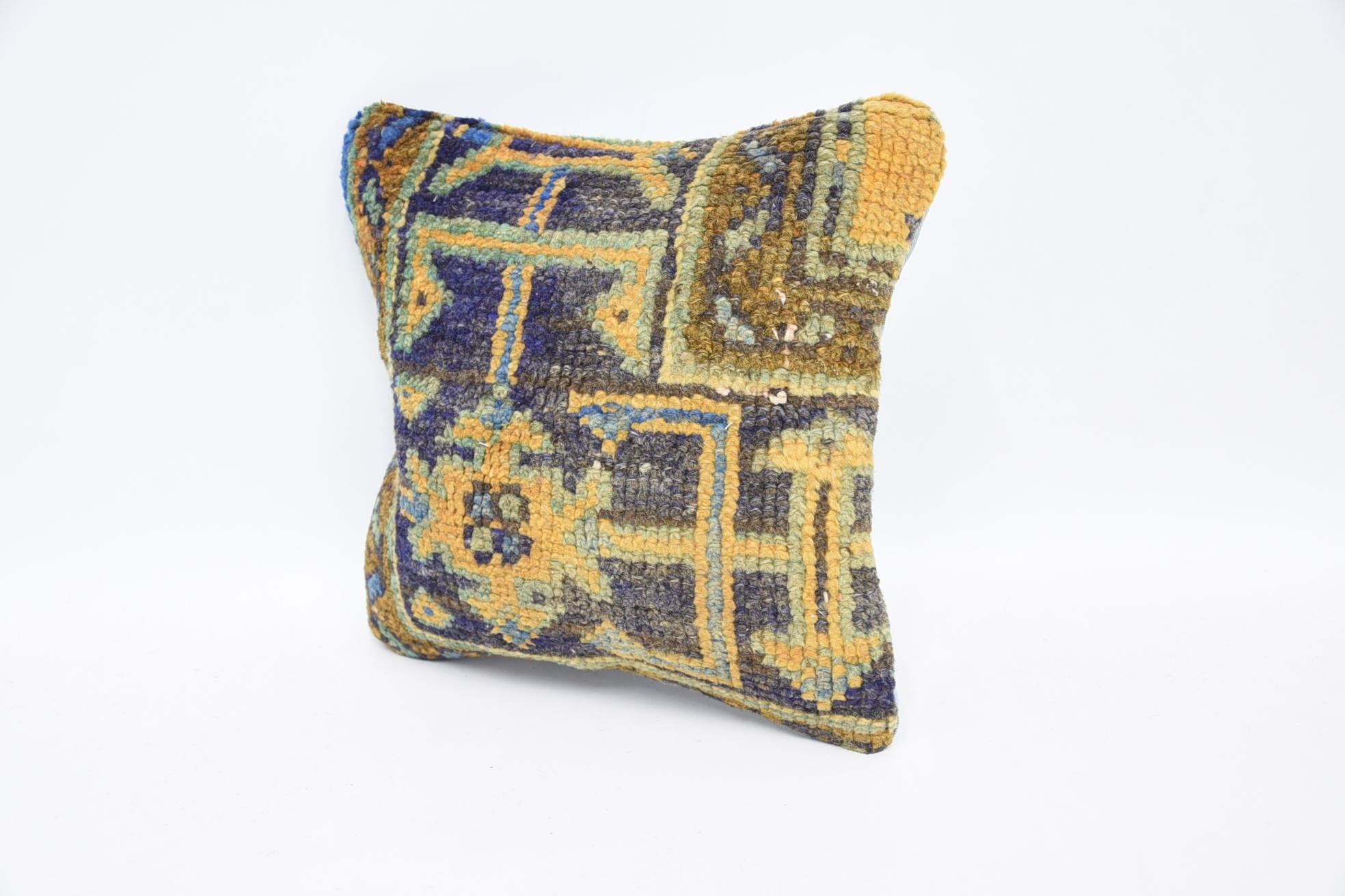 Antique Pillows, 12"x12" Blue Cushion, Bench Pillow, Boho Pillow Sham Cover, Bohemian Cushion Cushion, Throw Kilim Pillow